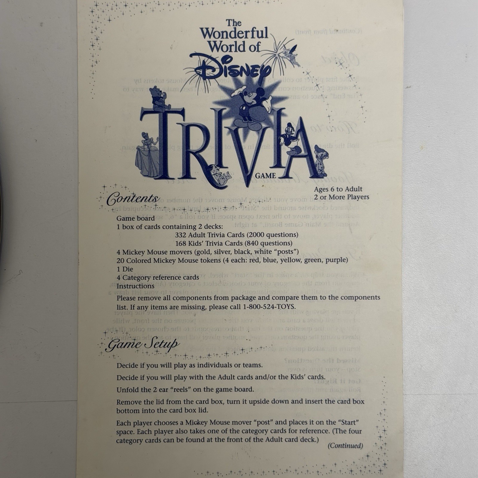 Vintage 1997 Disney “The Wonderful World of Disney Trivia Game” Board Game w/Box