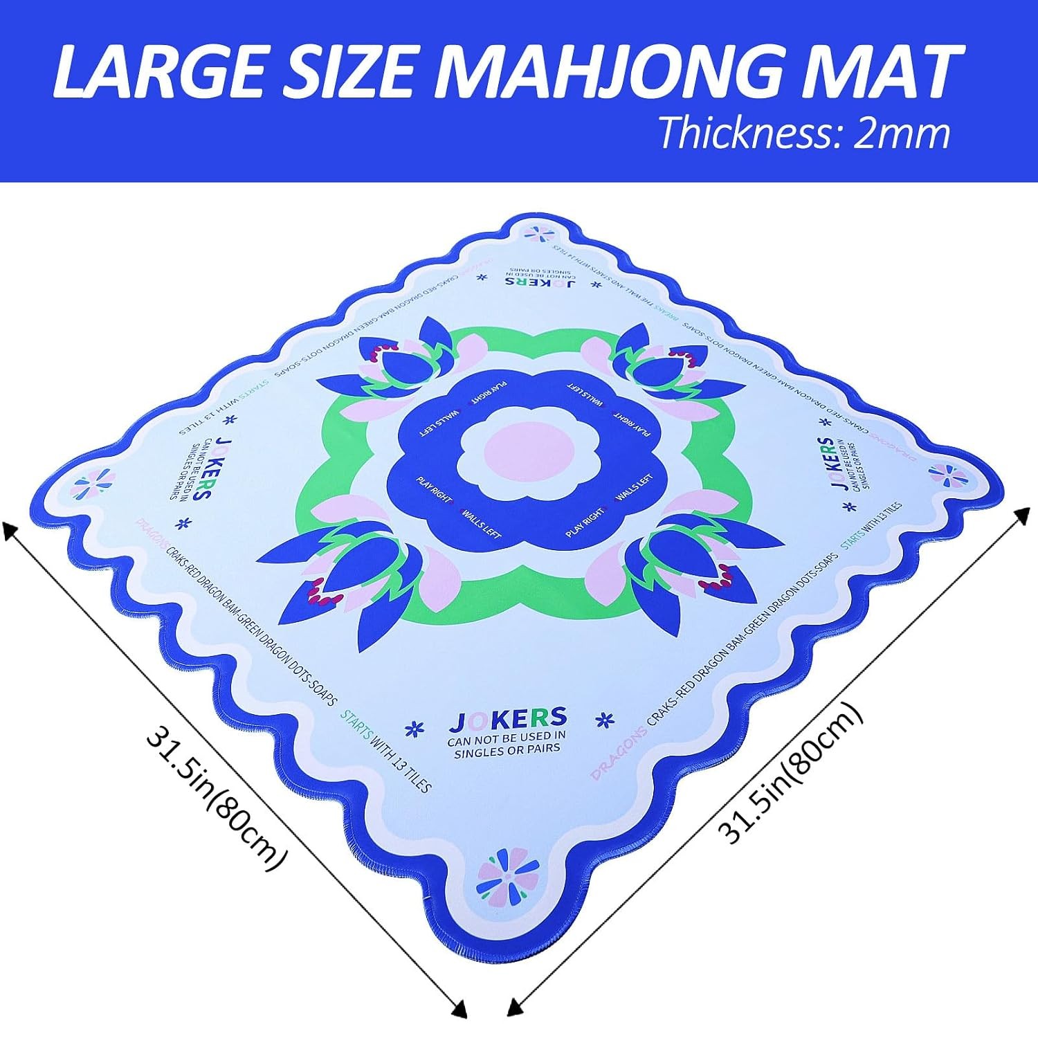 Mahjong Mat 31.5″x31.5″ Anti-Slip Black Carrying Bag Included Mahjong Game