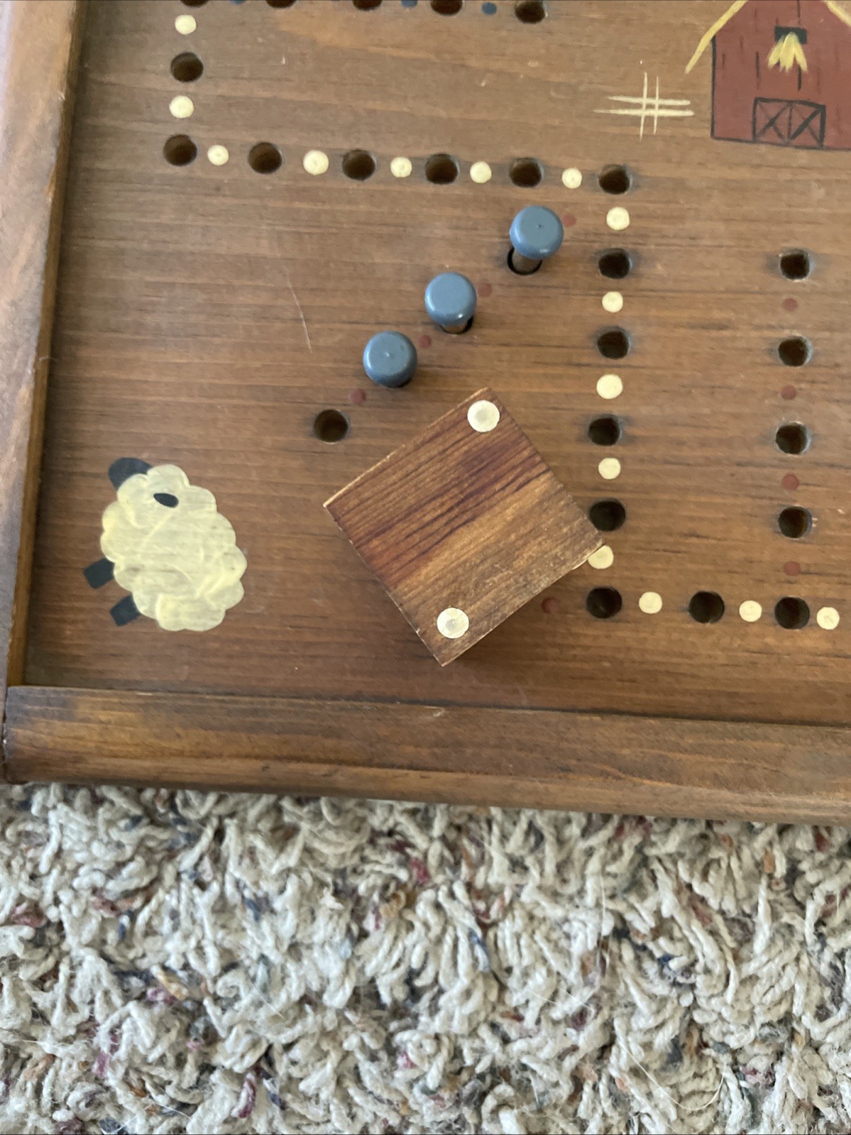 VTG Handmade Wooden Game Board Aggravation Wahoo Country Cottage Farmhouse Dice