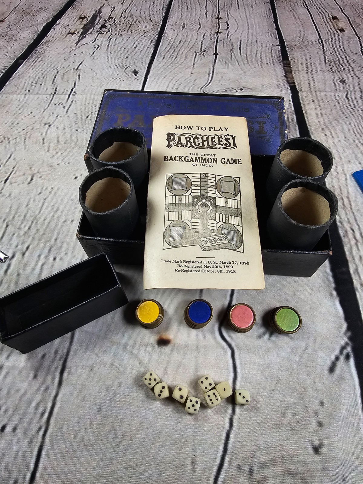 1918 Selchow & Righter Parcheesi Popular Edition Brass Counters w/ Instructions
