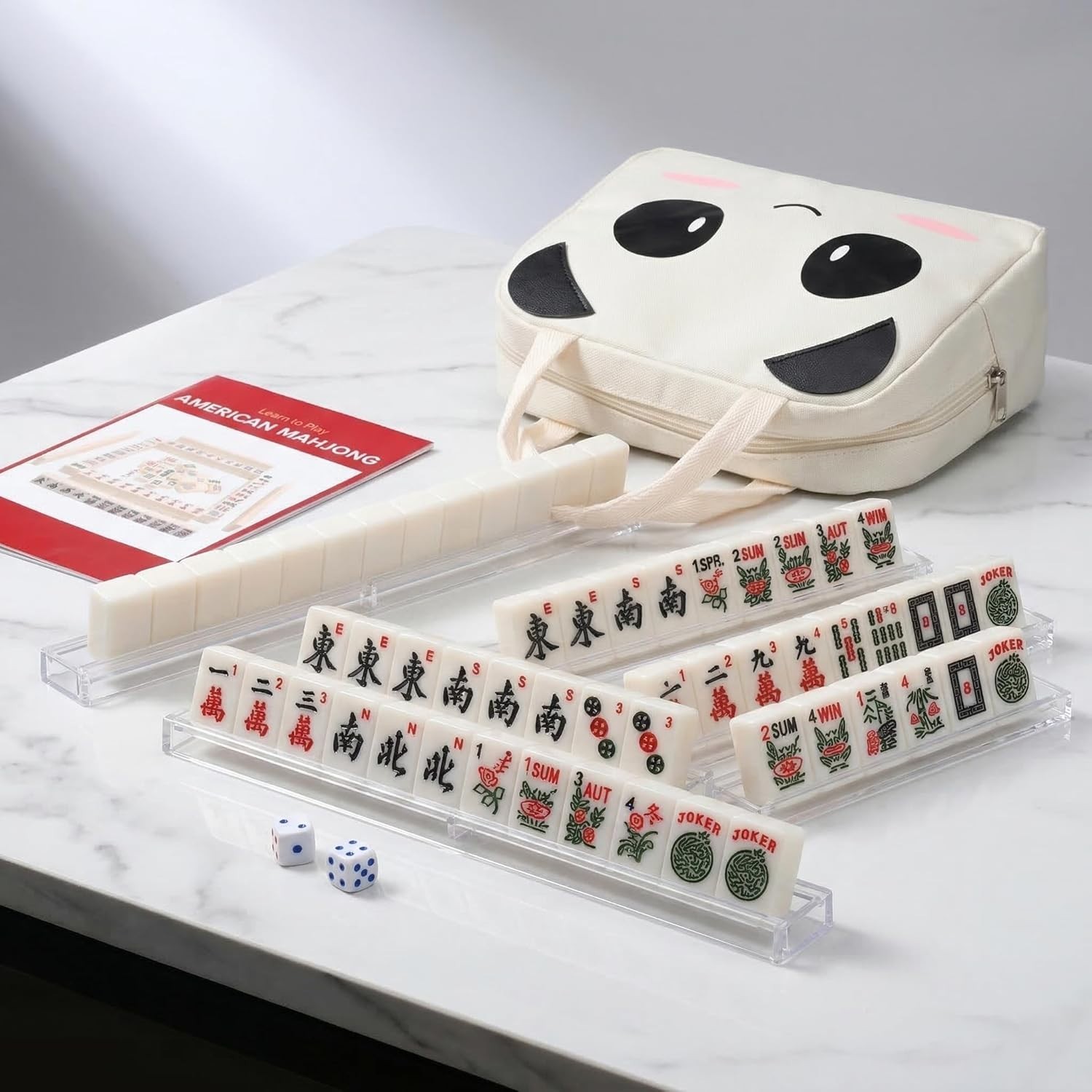 Travel Mini American Mahjong Set 166 Tiles with Racks Instructions Panda Bag