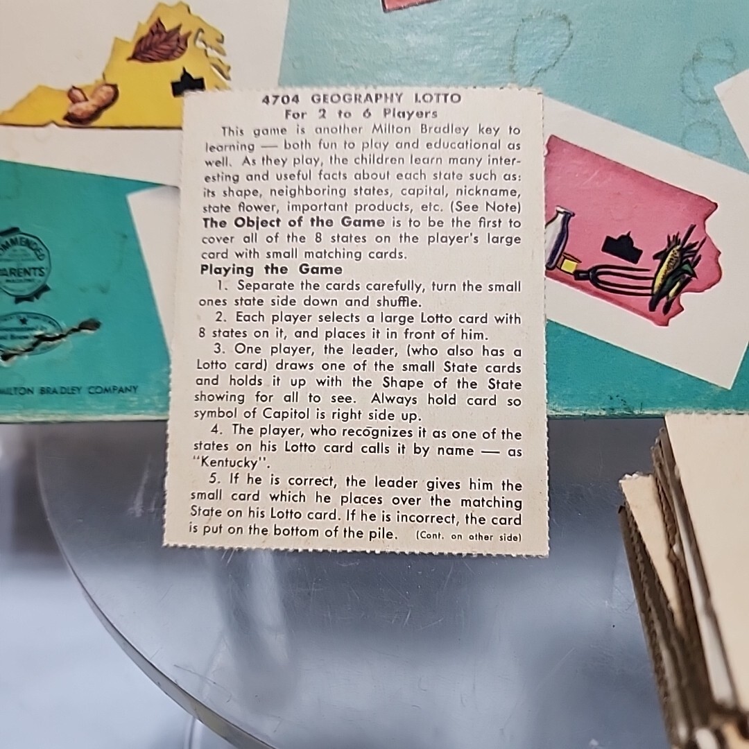 1956 Geography Lotto Game Vintage Milton Bradley 48 United States Complete