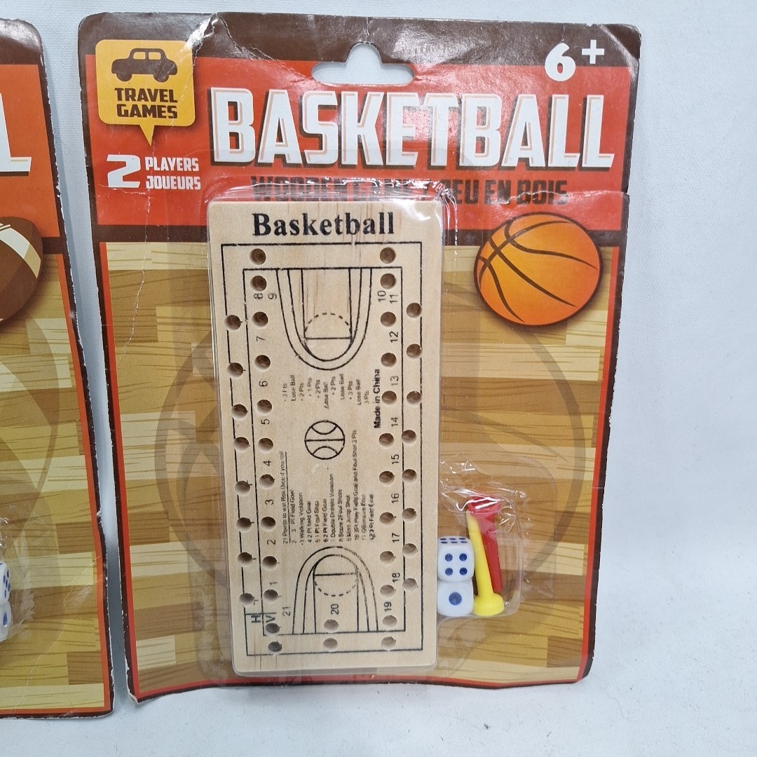 3 New Wooden Travel Games Football – Golf – Basketball 2 Players Wooden Peg Dice