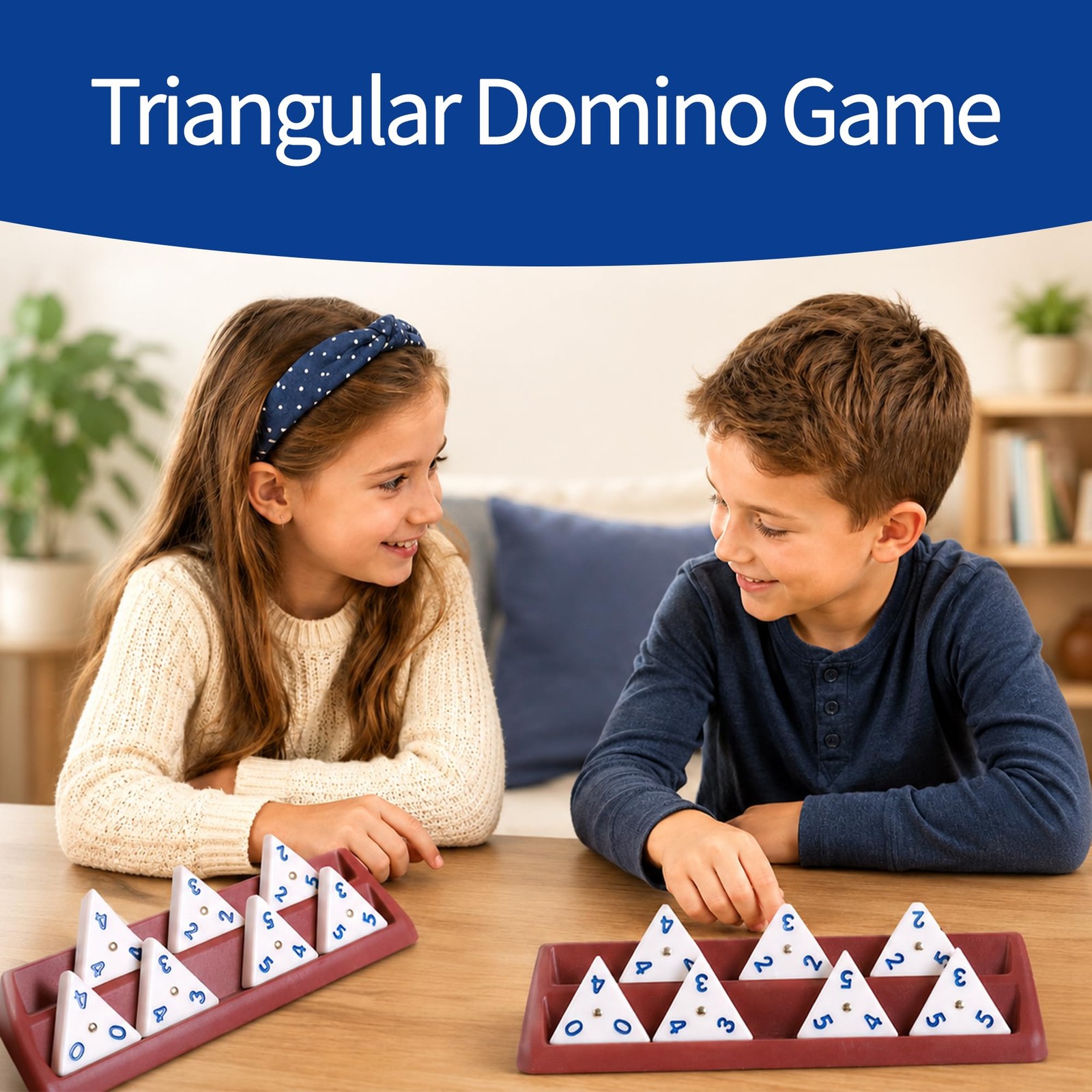 Melamine Premium Travel Triangle Domino Game Set with 4 Holders, Includes 56 …