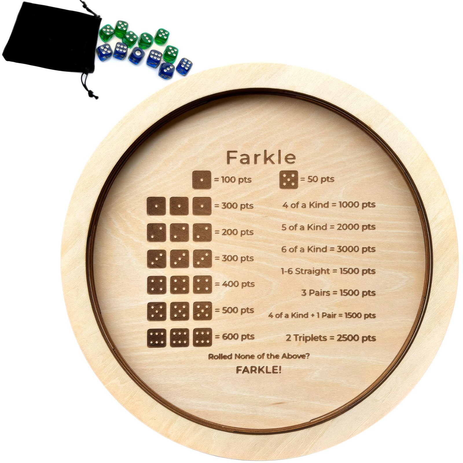 Farkle Dice Tray, Farkle Dice Game with Tray and 2 Sets of 6 Dice, 12″ Wooden…