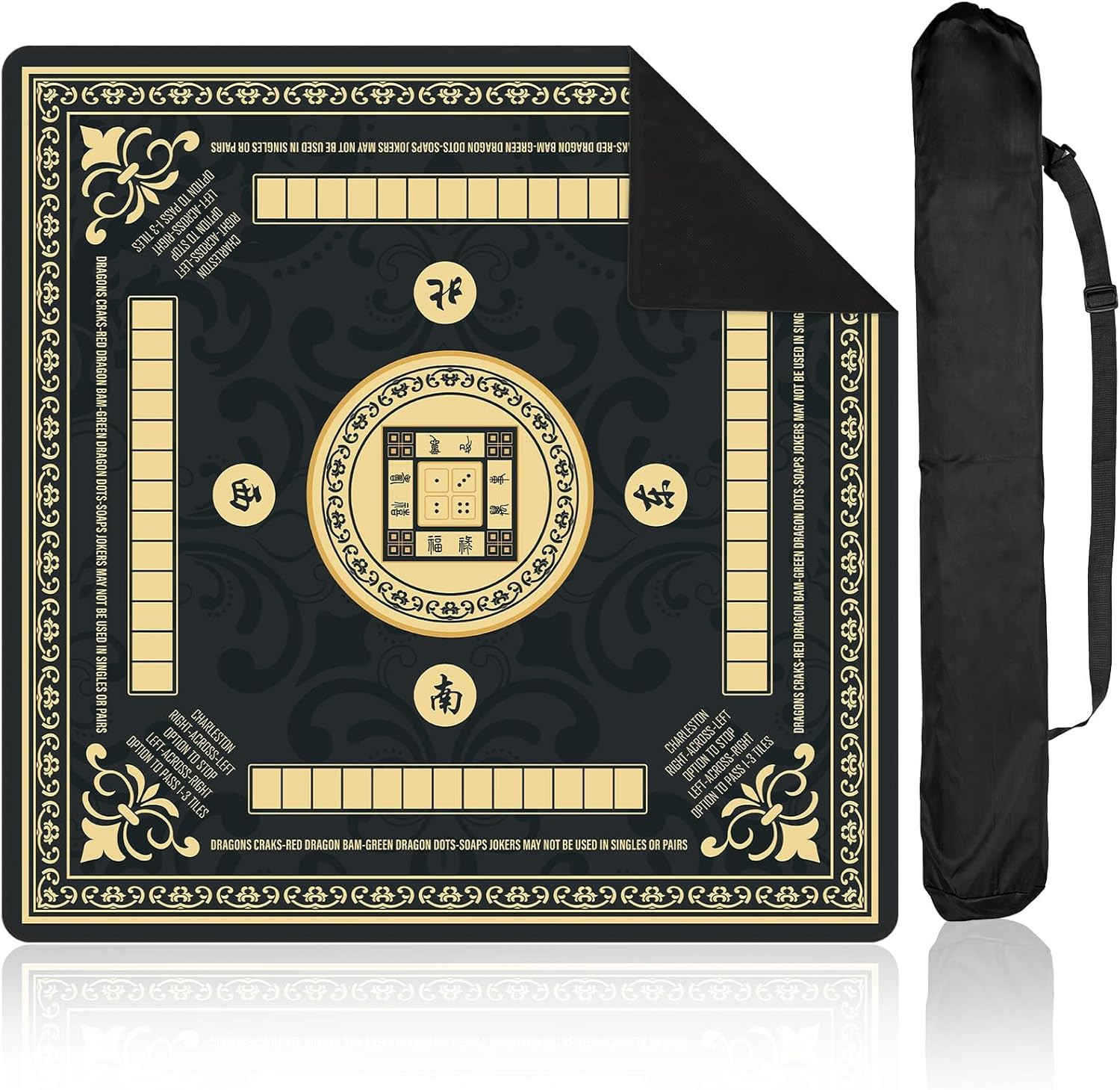 Black Mahjong Mat with Black Carrying Bag 31.5 x 31.5 Inches Multi Purpose Game