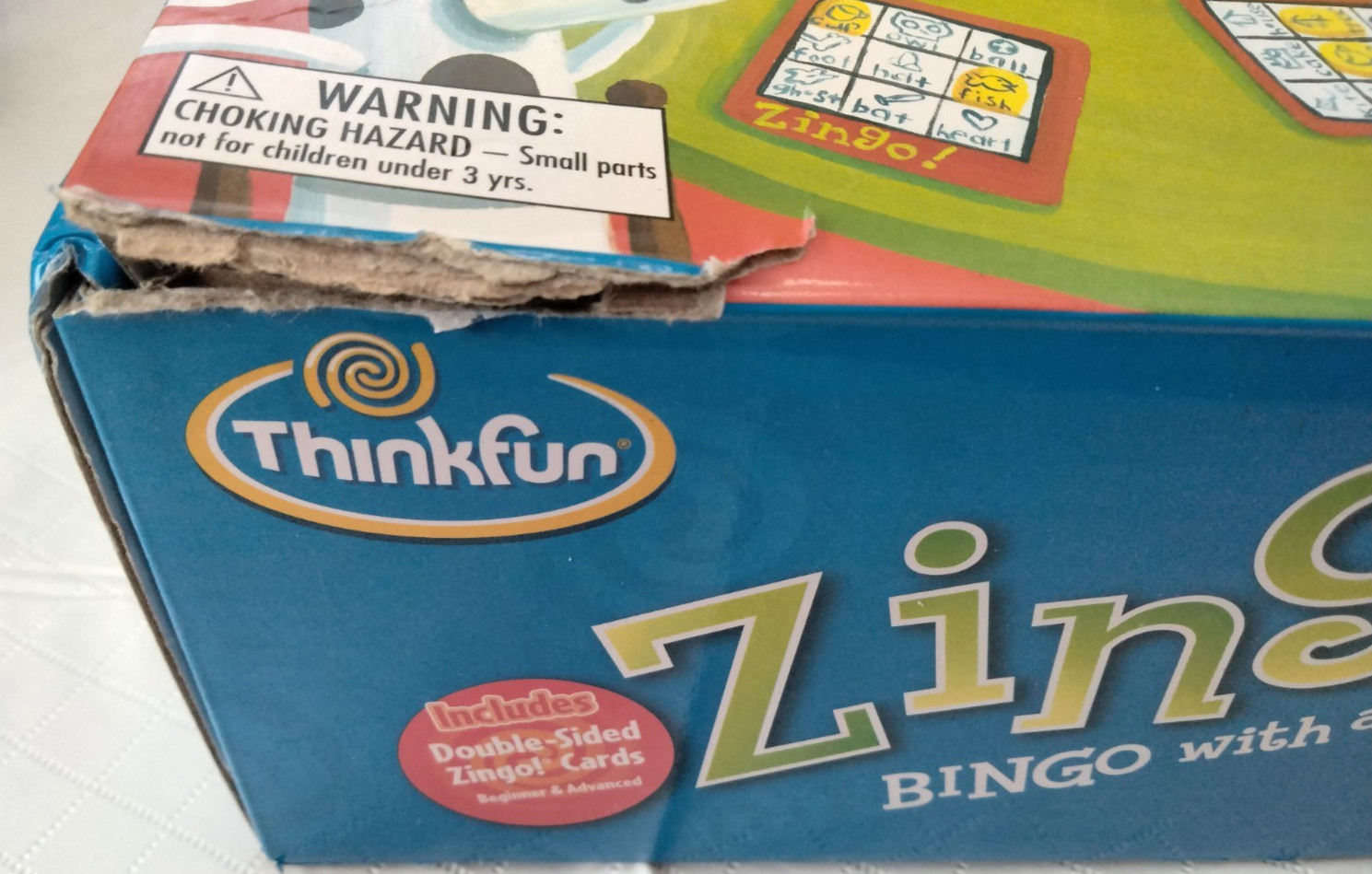 Zingo! Bingo with a Zing Thinkfun ages 4+ 2-6 plyrs ’09 complete box has damage
