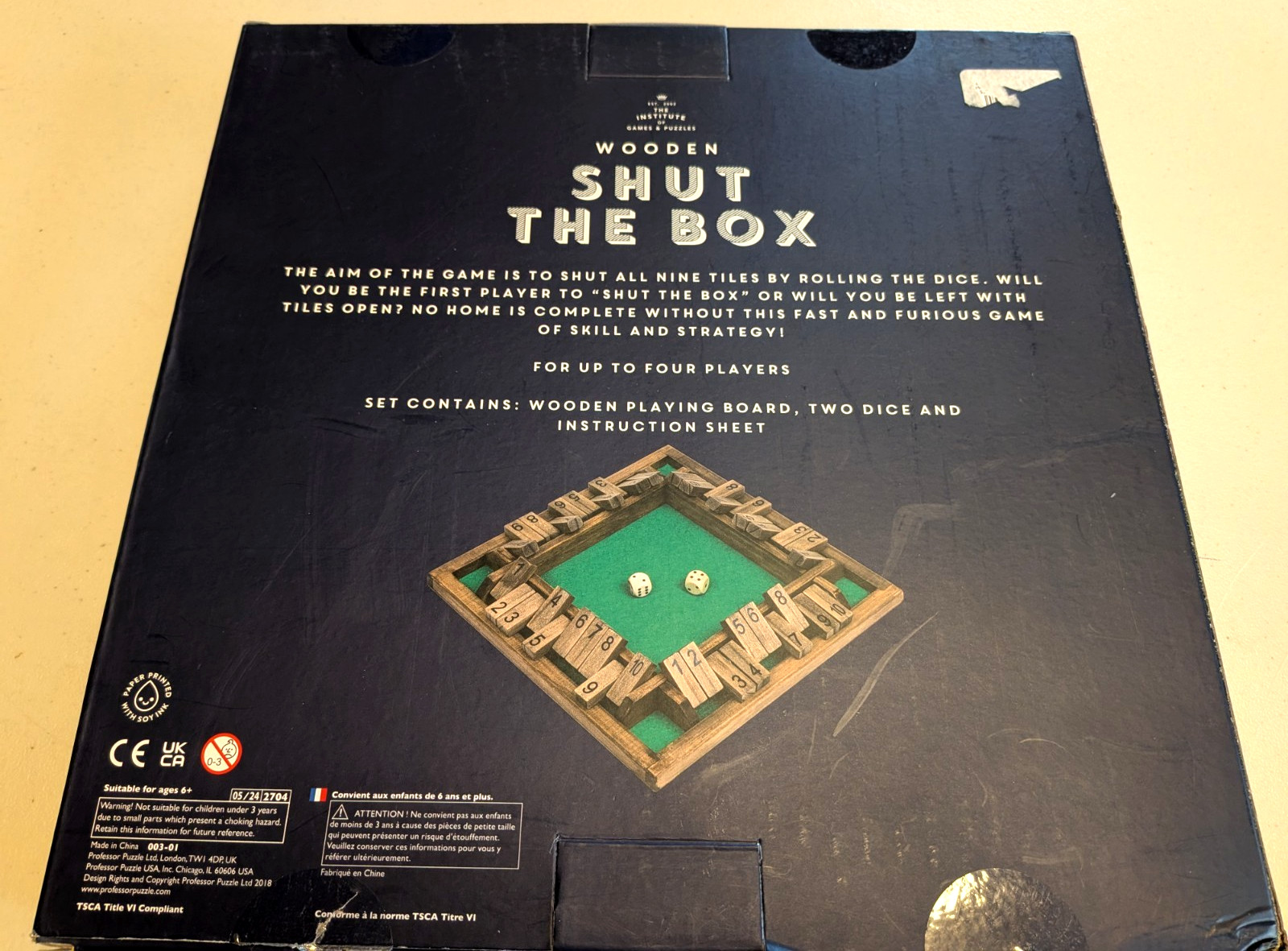 Shut The Box Wooden Dice Board Game for 4 Players Flaps & Dices Game