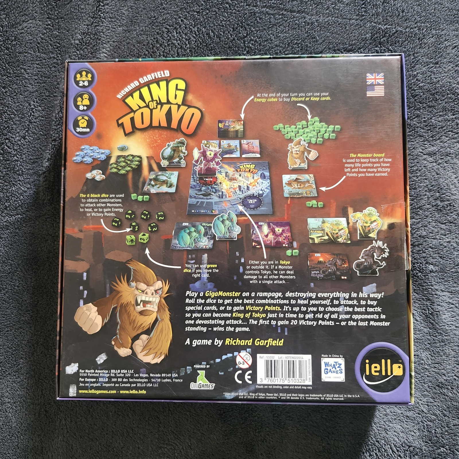 King of Tokyo Board Game IELLO 2014 Edition Richard Garfield Complete Preowned