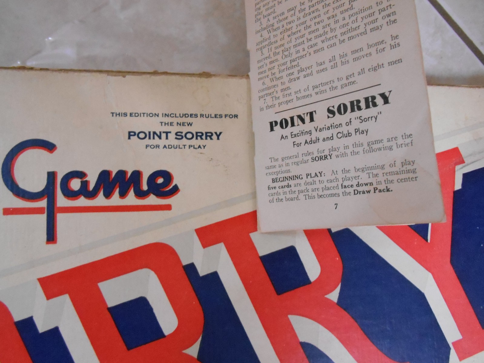 Vintage Early 1950’s Parker Brothers Sorry Board Game USA with Complete Cards