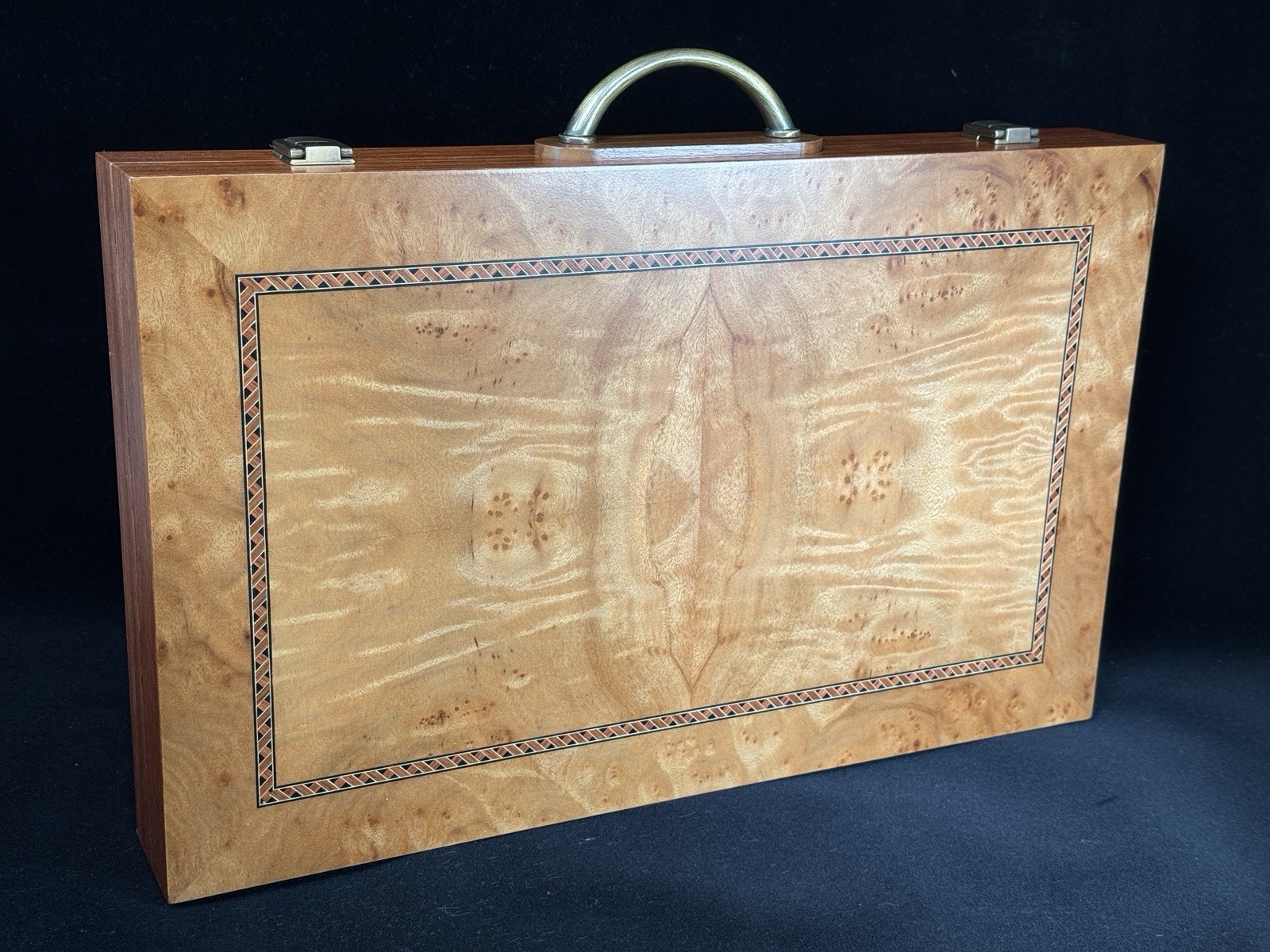 WE Games Wood Brass Handles Backgammon Set 12 X 18” Closed