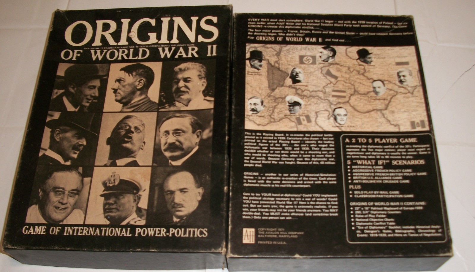 Avalon Hill 1972 Bookcase Game : Origins of World War II used, Not Complete