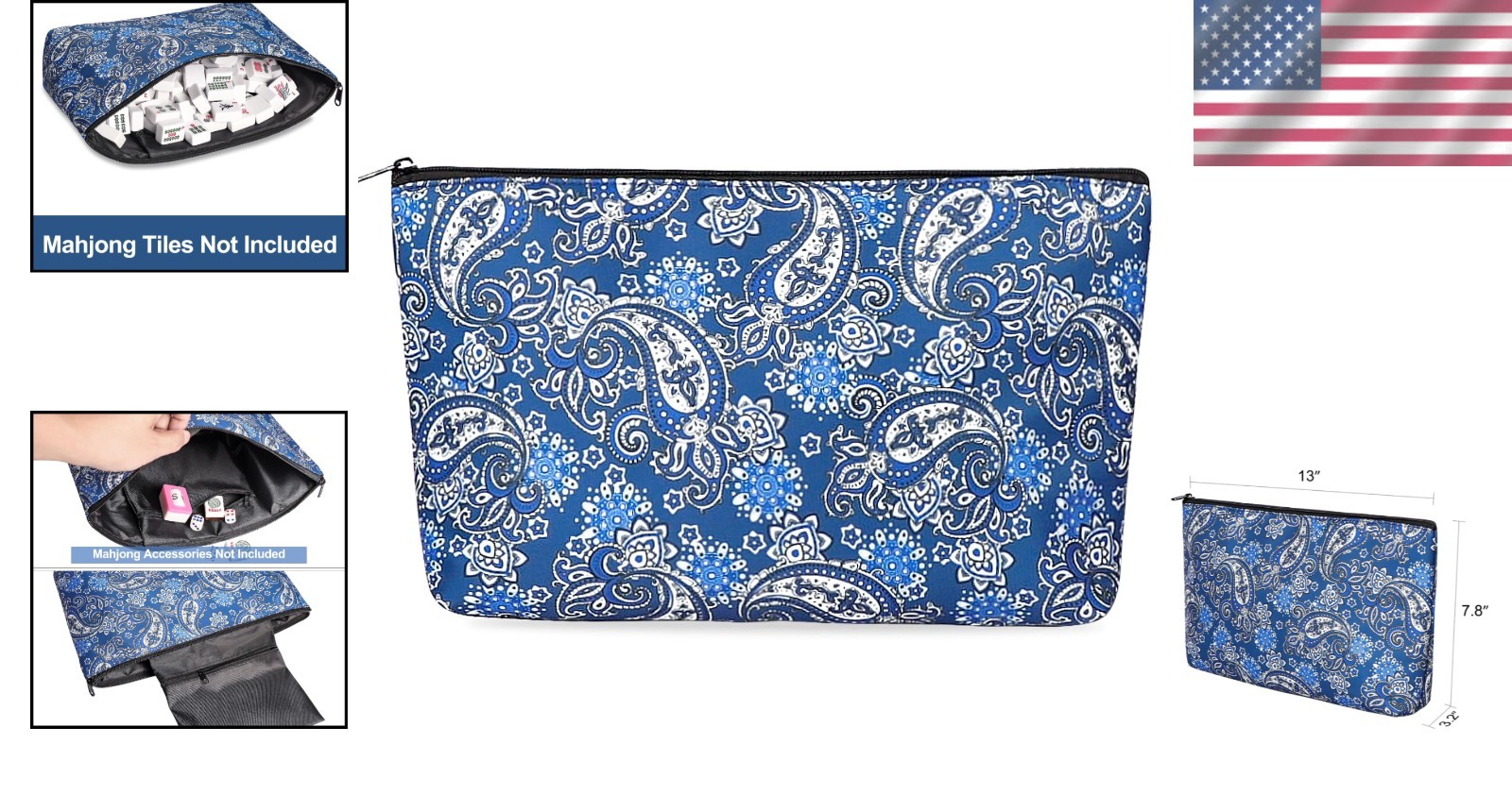 Versatile Mahjong Tiles Bag – Thickened Blue Case for Travelers and Gatherings