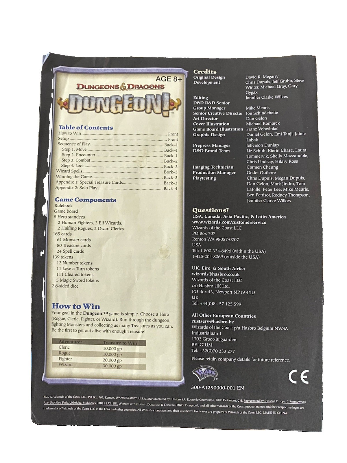 Dungeon! Fantasy Board Game D&D and Dragons 2012 – Replacement Instructions