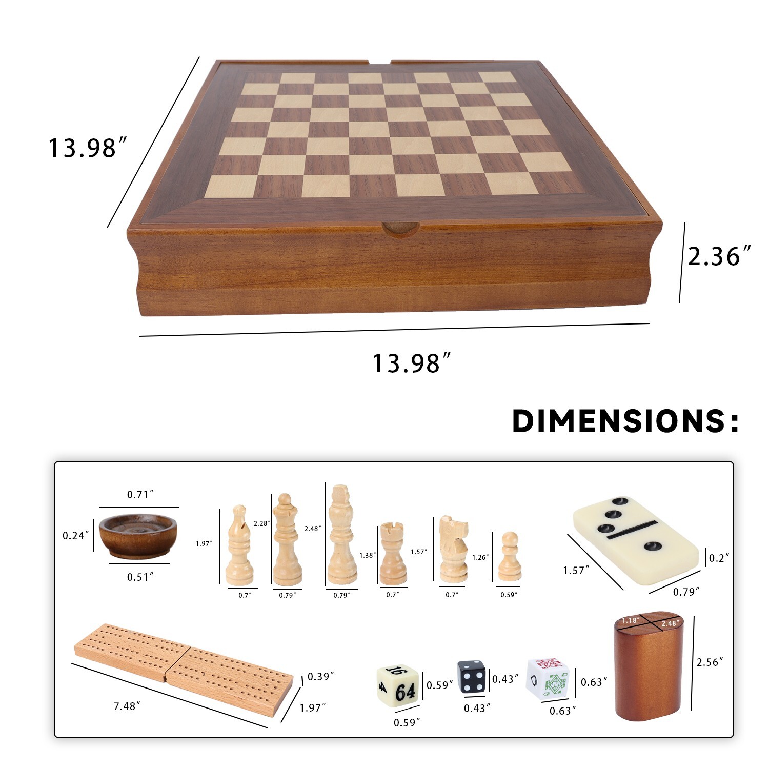 7-in-1 Chess/Checkers/Backgammon/Dominoes/Poker&Dice/Cribbage Board Game Set
