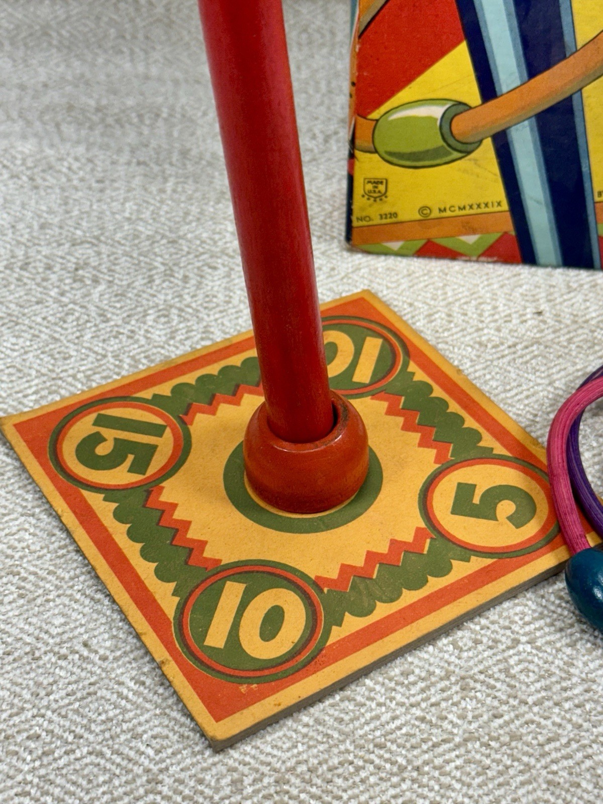 Transogram Clown Ring-Toss Game 1950s Complete w/Box Pole Rings Vintage