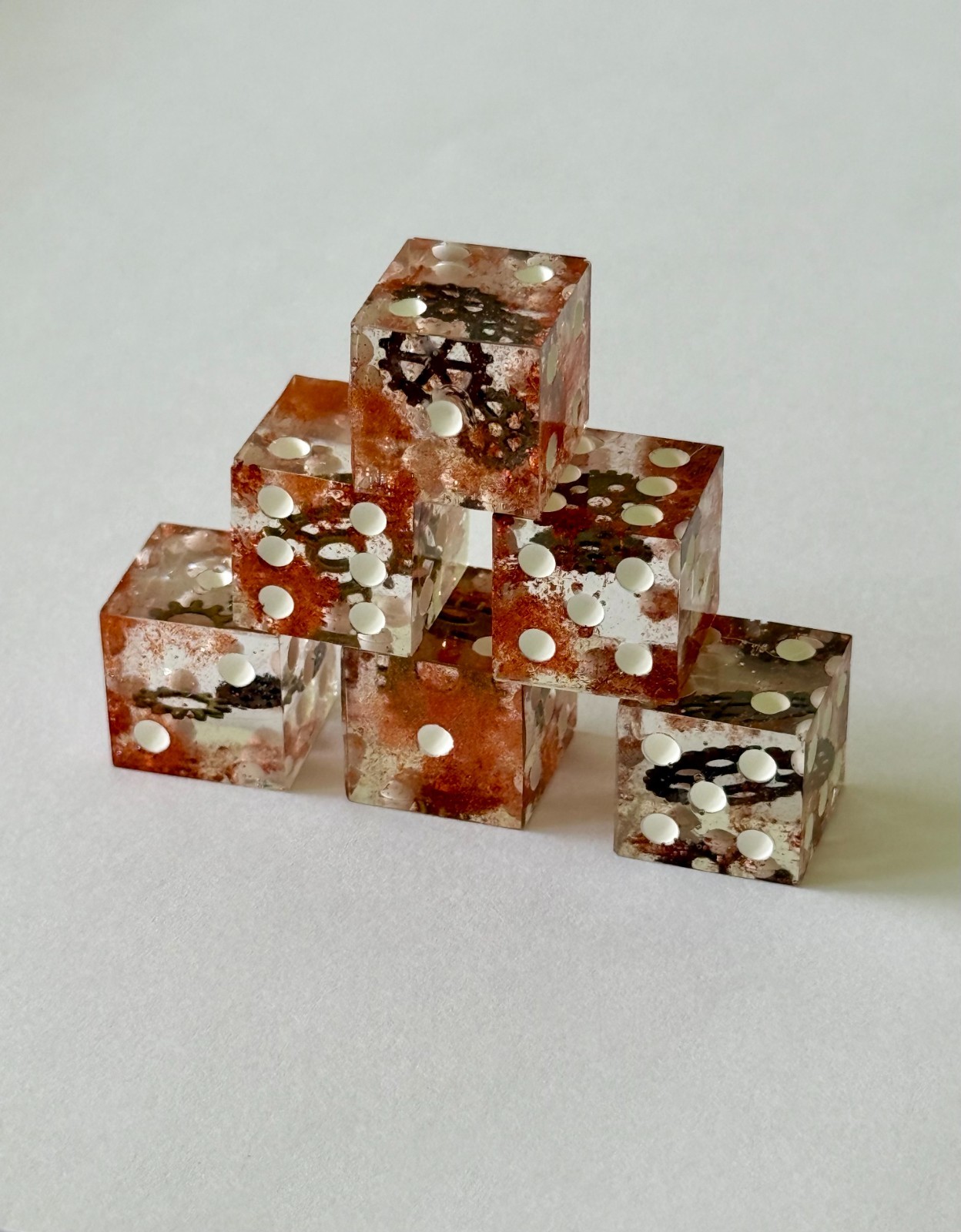 Resin Dice Set 6pcs – Steampunk Gears – Handmade Replacement Dice Games
