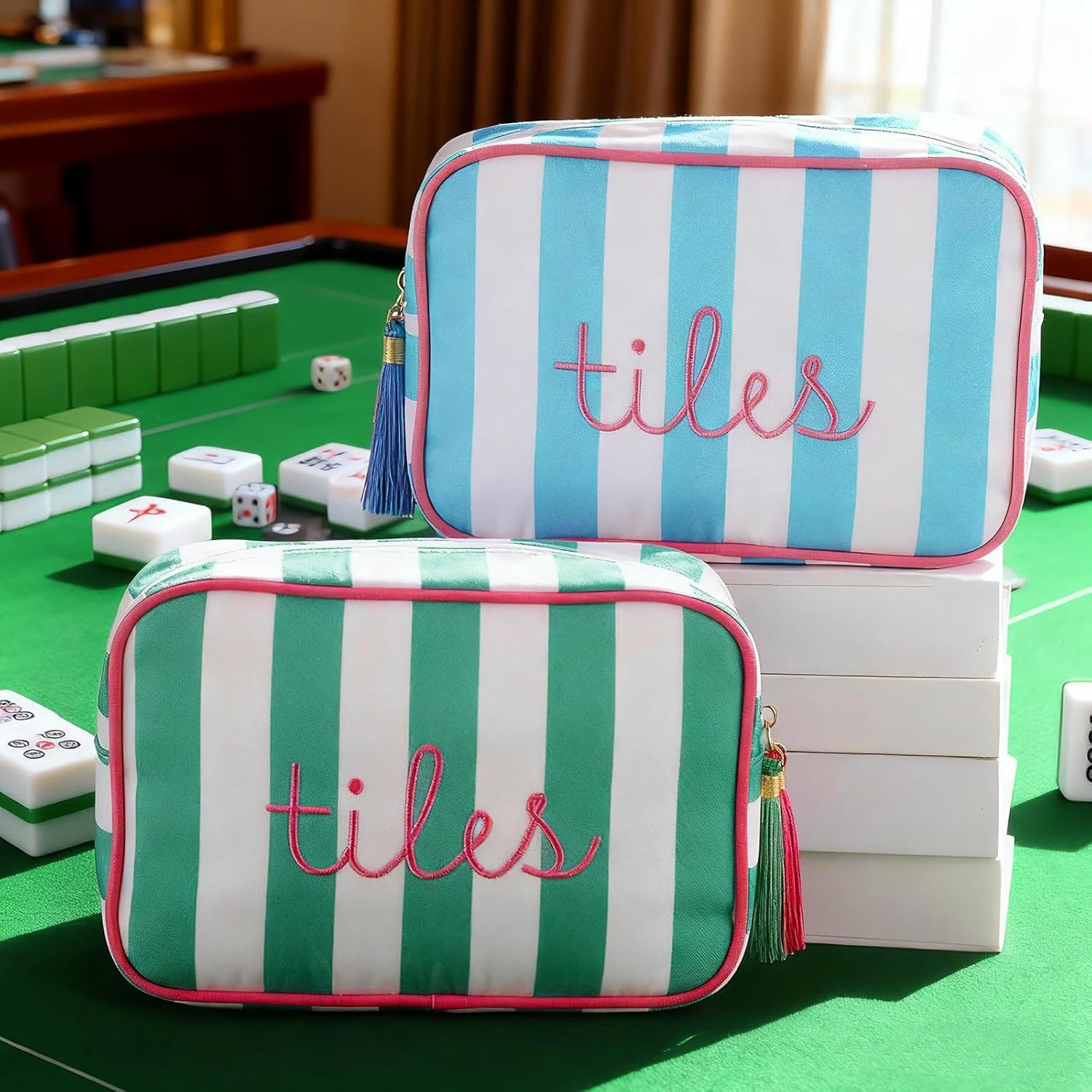 Mahjong Tile Bag with Zipper, Mahjong Storage Pouch Mah Jong Bags for Tiles B…