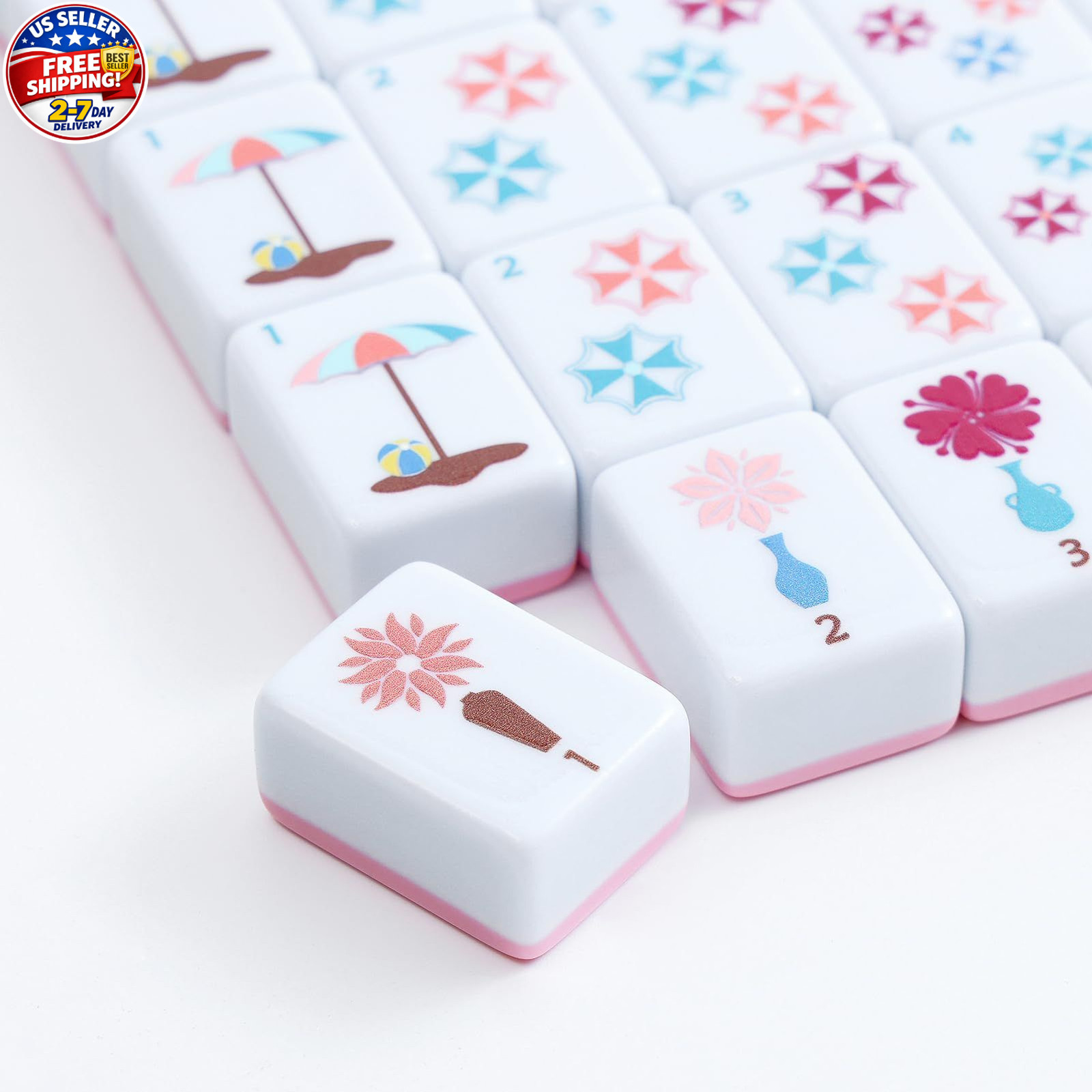 160 Pink American Printed Mahjong Game Set with Carrying Bag And Accessories 1.2