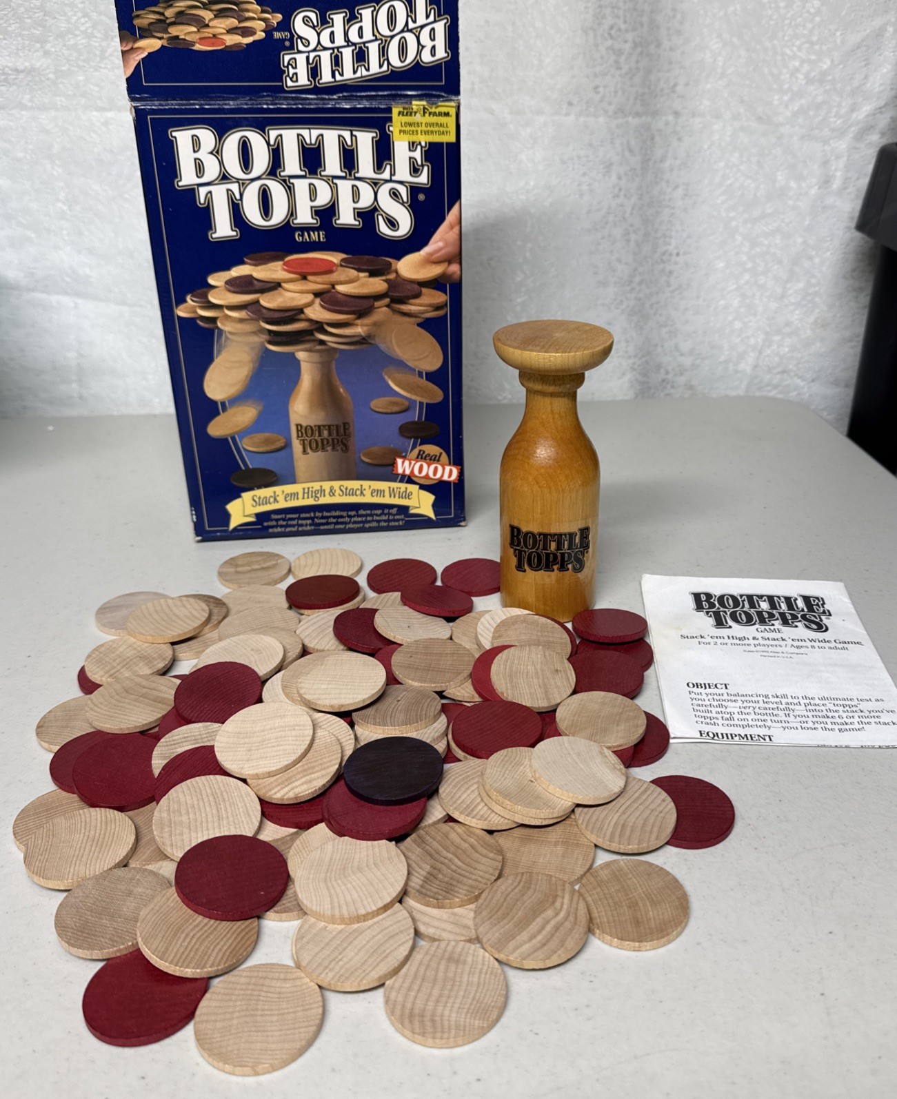 Parker Brothers Bottle Topps Game Real Wood Stacking Game 1993 Ages 8 & Up