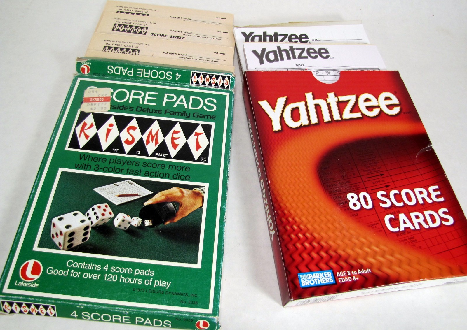 Yatzee & Kismet Dice Game Score Sheets Pads Lot Of 2 Open Box Nearly Full