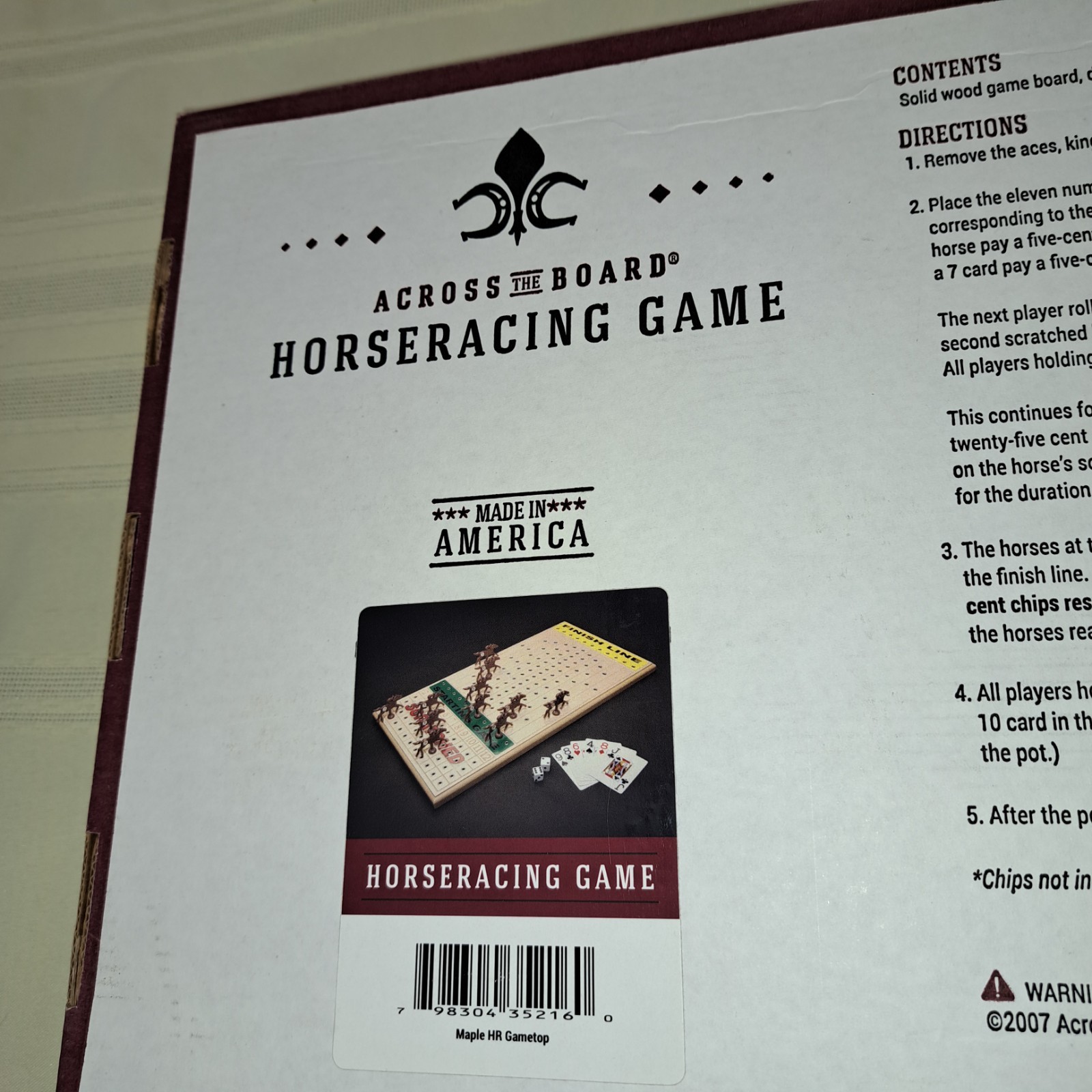 Across The Board Horse Racing Horseracing Game Handcrafted Wood Board, 2007, NIB