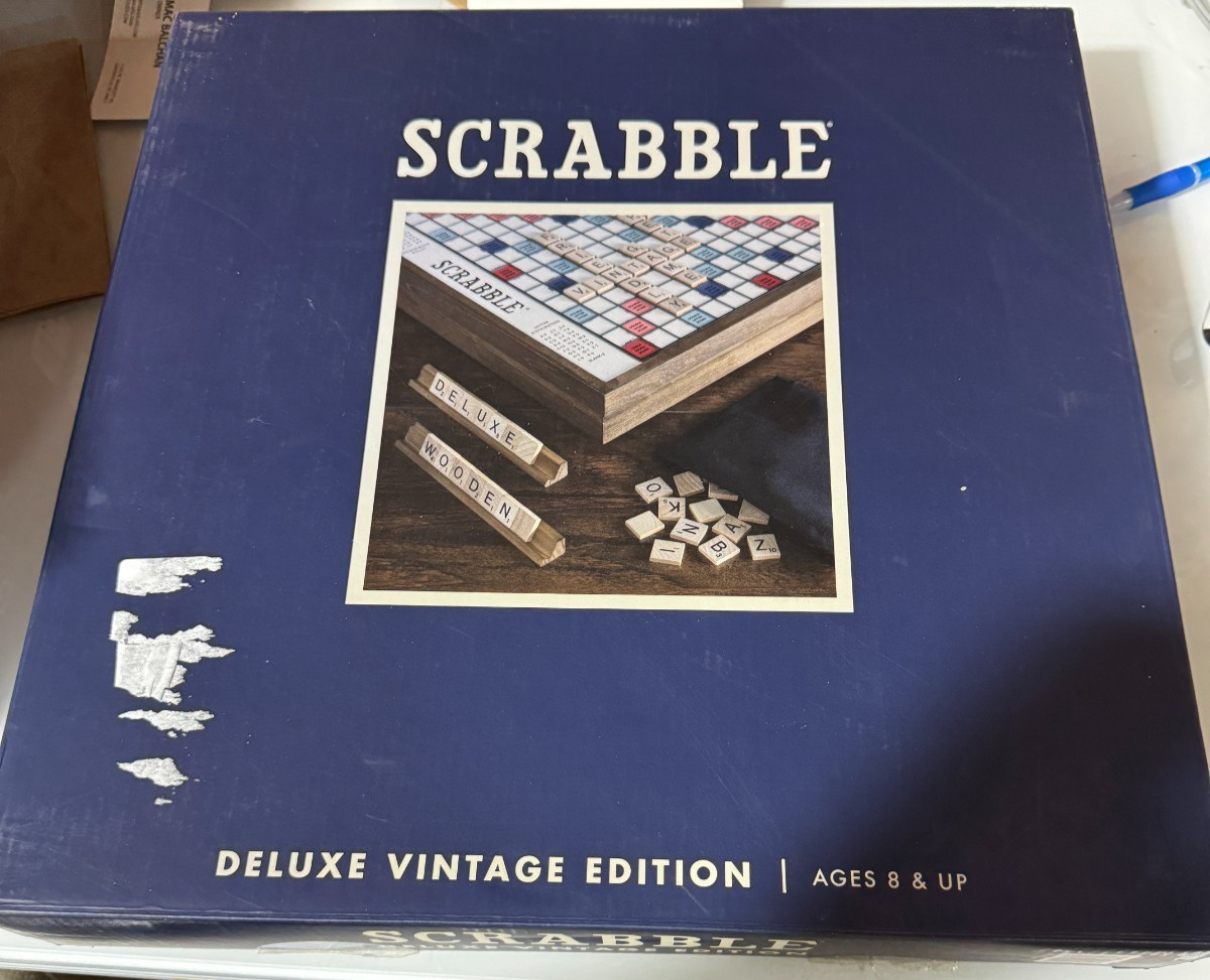 Scrabble Deluxe Classic Edition Wood Rotating Turntable Board Game Open Box