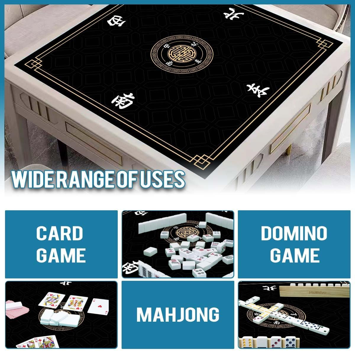 Mahjong Mat, Non-Slip Noise Reducing Game Mat, 31.5 Inch Mahjong Table Mat,Mahjo