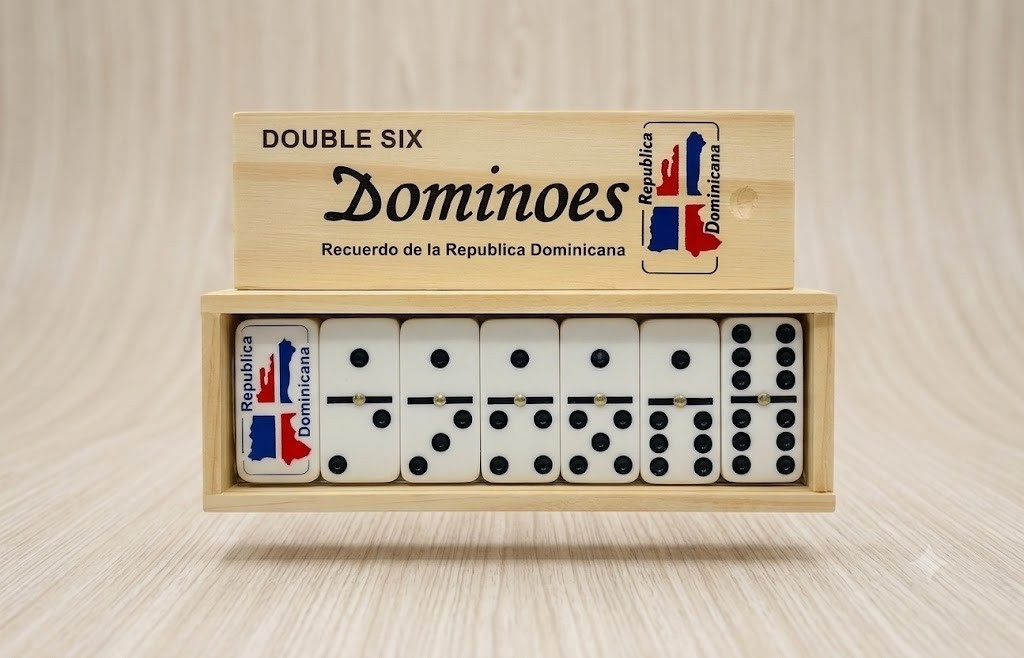 Double Six Dominoes Set Wooden Box Brass Spinners 28 Pcs Gift