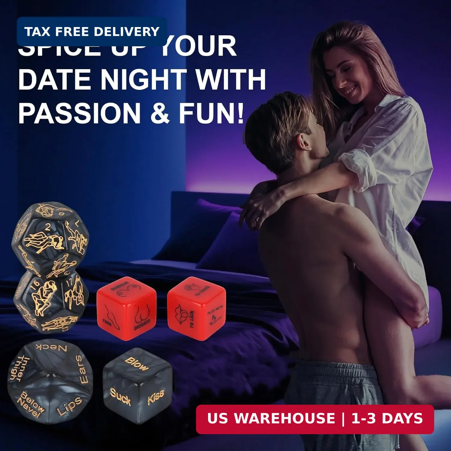 Romantic Naughty Dice Set for Adults Games, Date Night Dice Couples Gift, Fun Ni