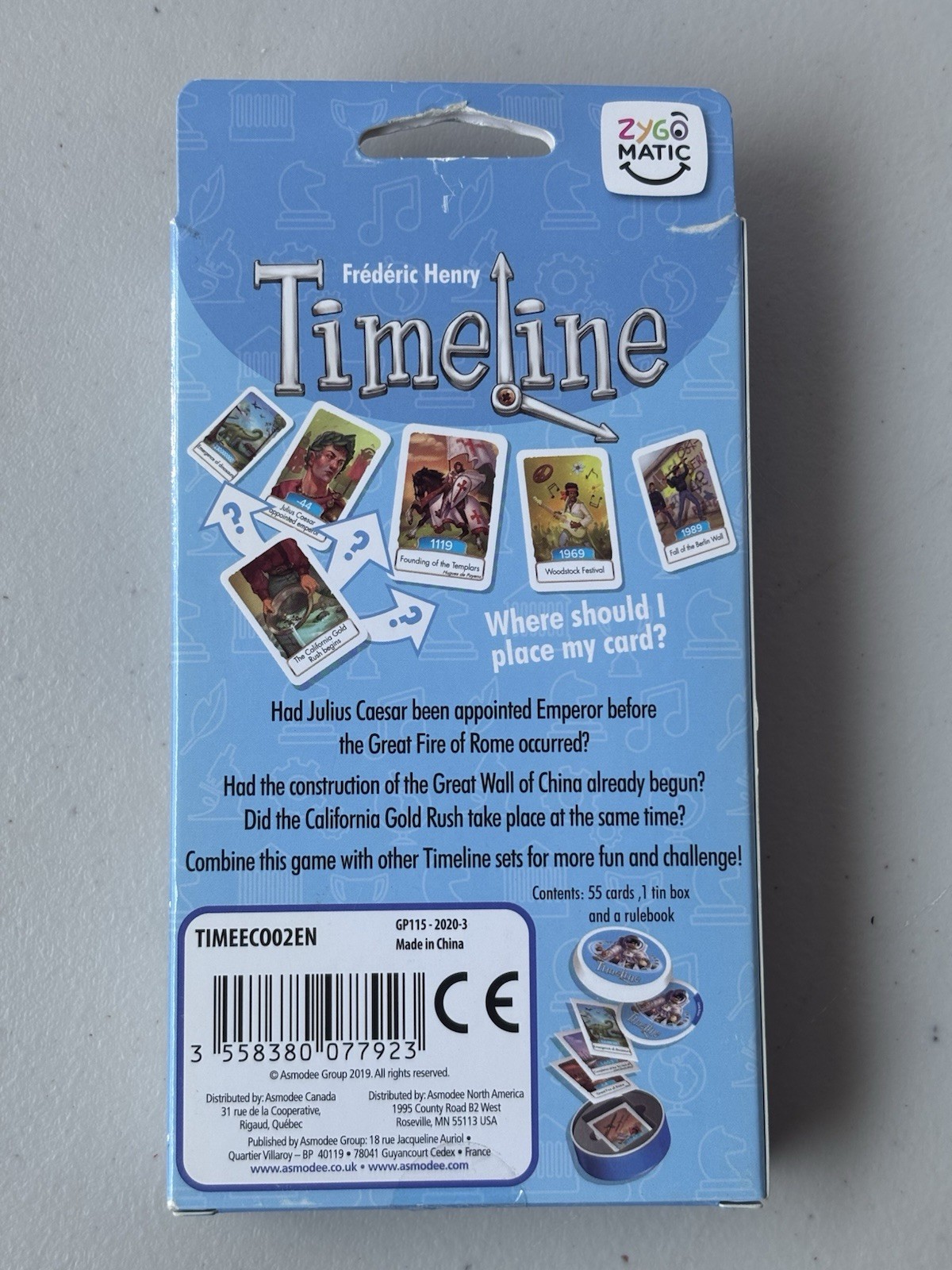 New Timeline Card Game Events tin Zygomatic Asmodee Family Game