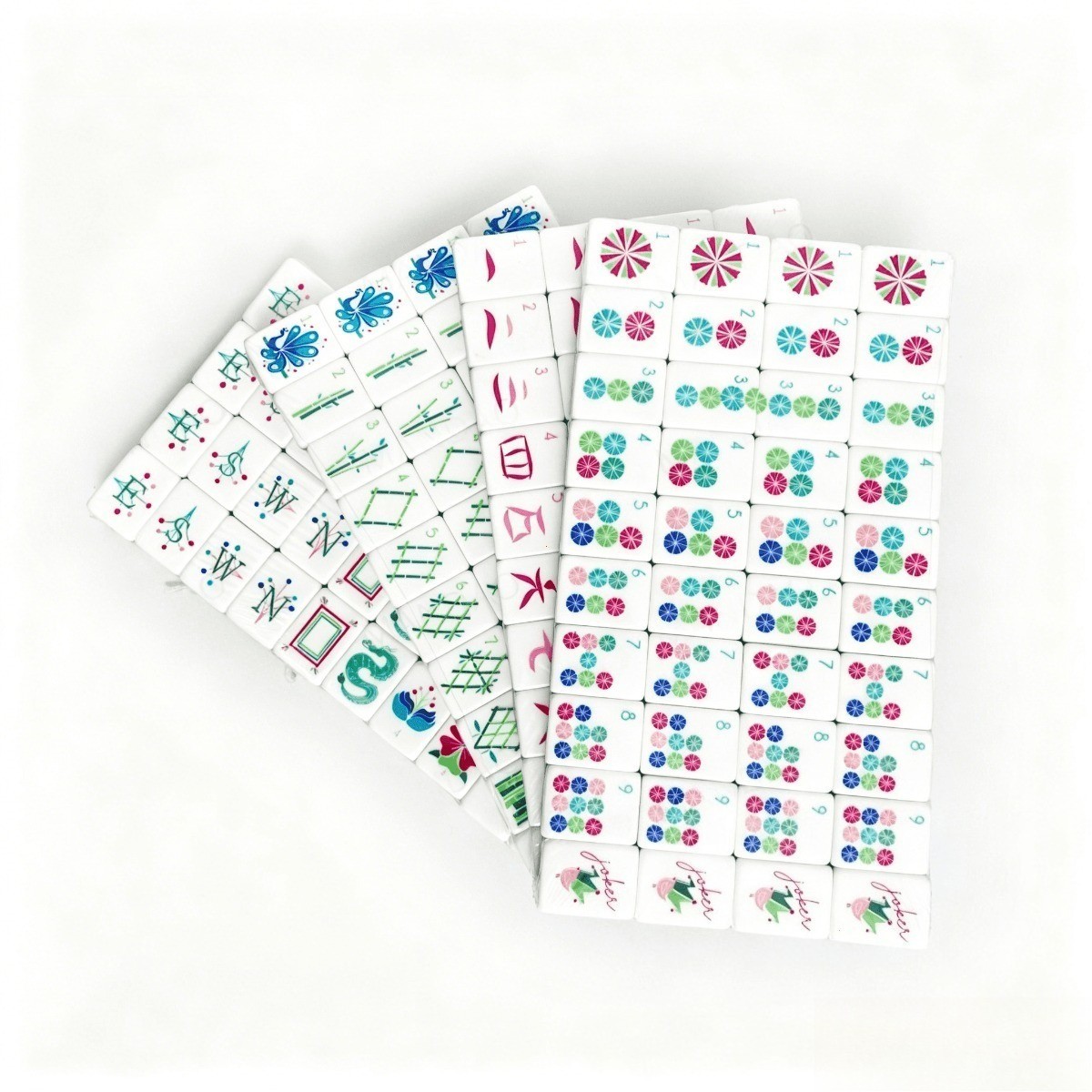 Pink Green White Striped Mahjong Tiles Cute Cartoon Joker Floral Print 160 Set