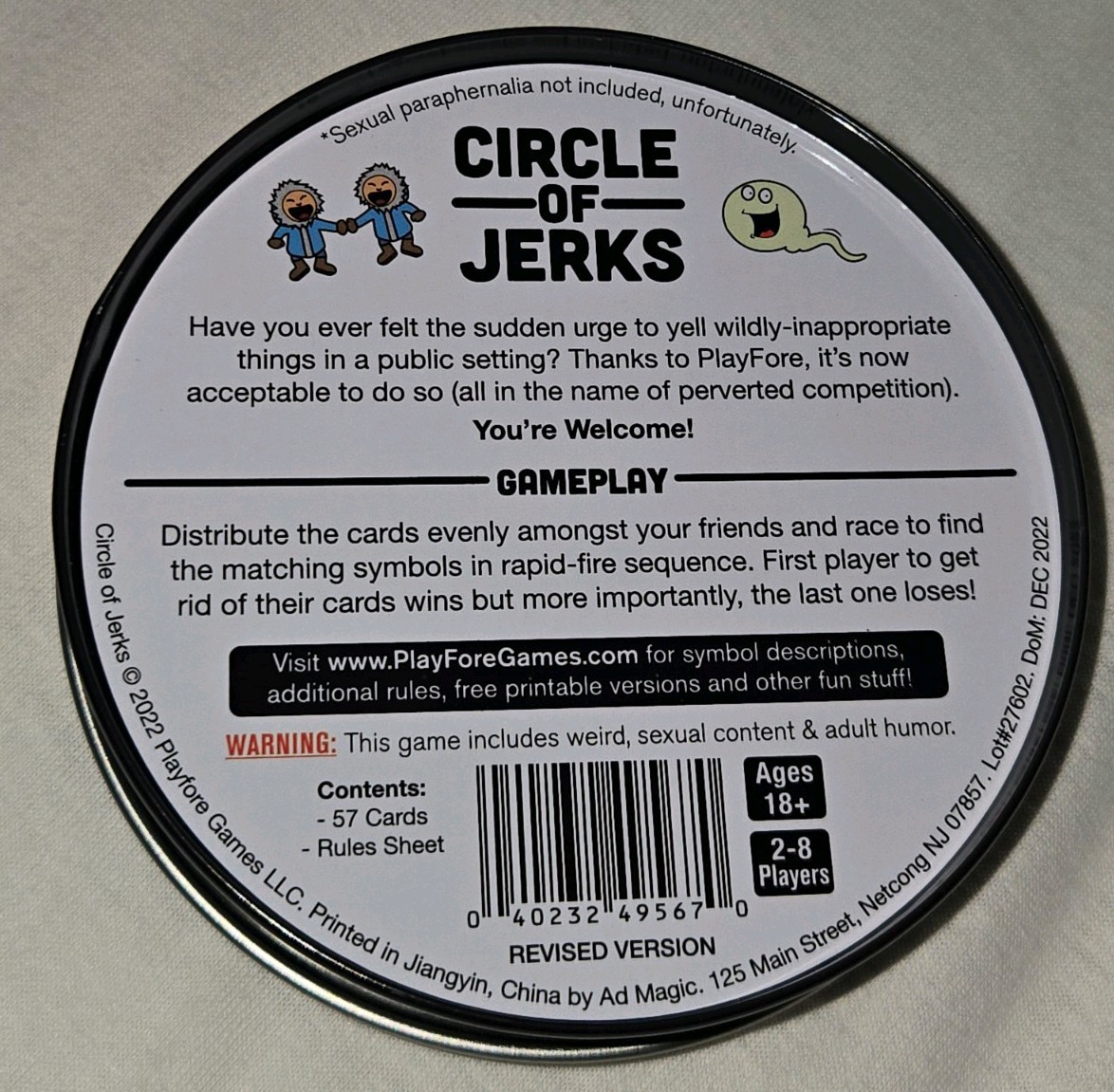 Circle of Jerks The Party Game for Inappropriate Adult (PlayFore Games) NEW