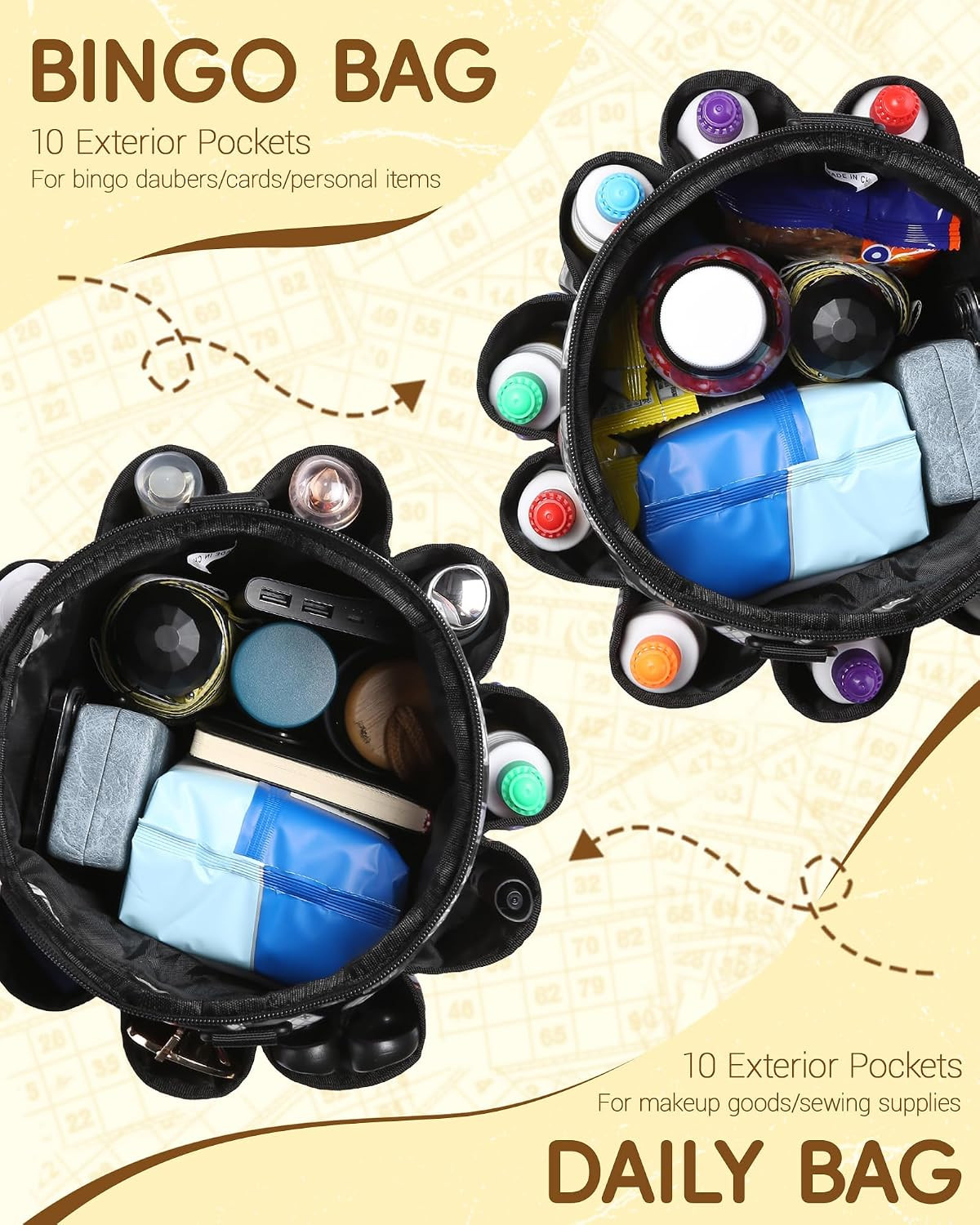 Bingo Bags with Pockets for Bingo Daubers Dabbers Dobbers Dotters Bingo Bag for