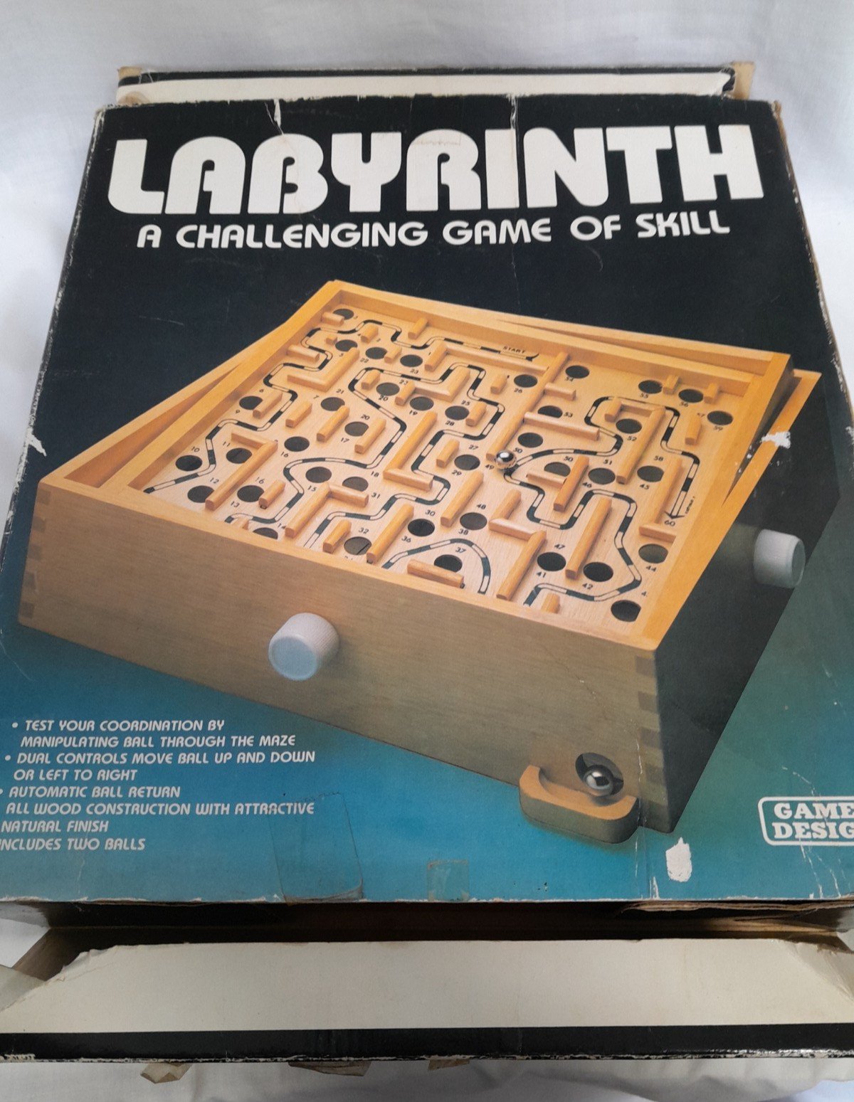 Vintage Labyrinth Skill Game Wooden Maze 1986 Game Design w/1 white marble
