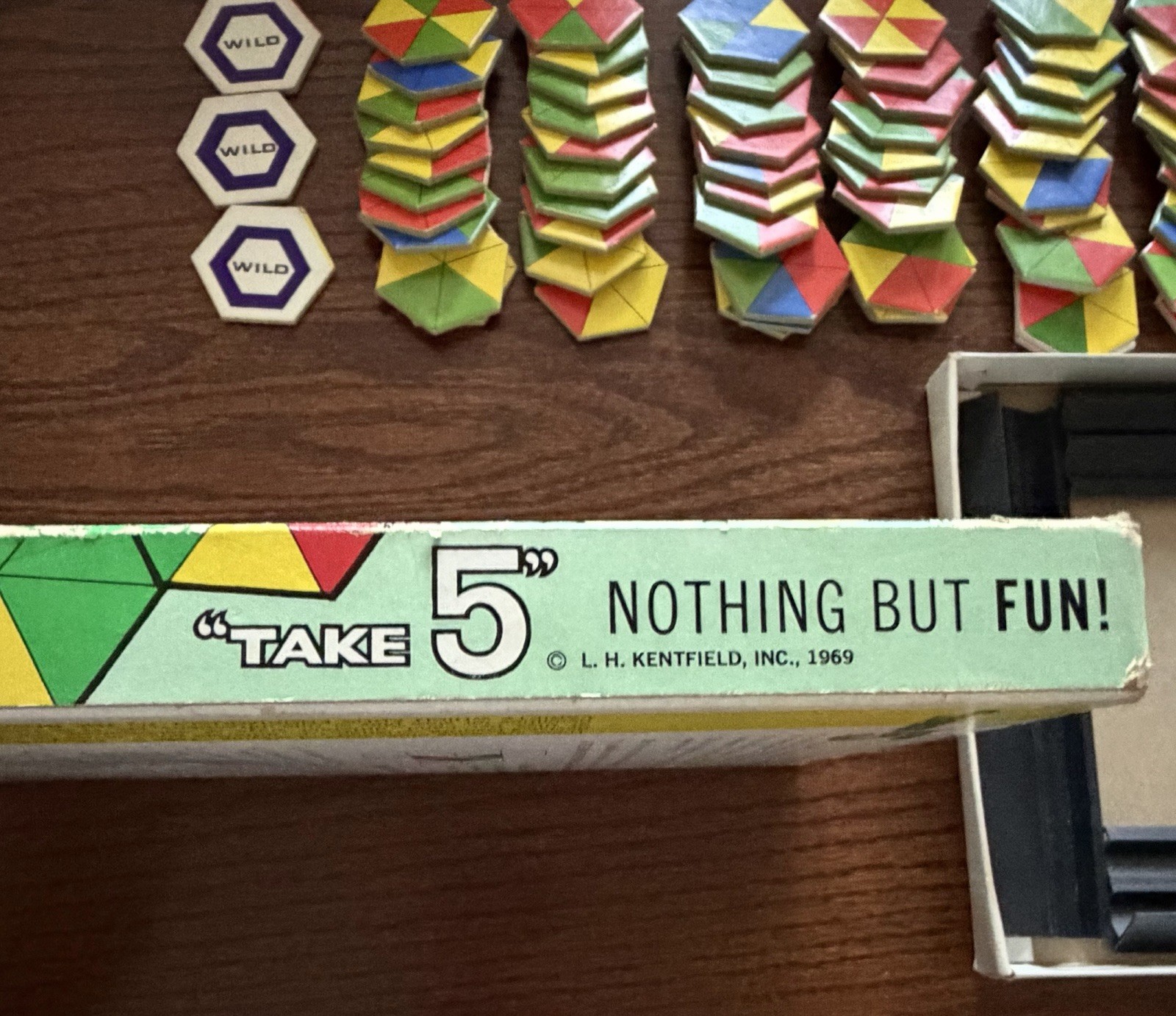 “Take 5” Tile Game by L.H. Kentfield-Vintage 1969 – 80/3 Tiles-Original Box