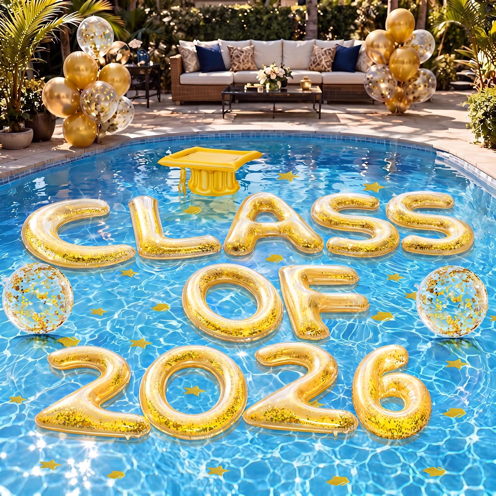 Pool Float Decorations 14 Pcs 30 x 40 Inch Class of 2026 Gold Sumind Extra Large