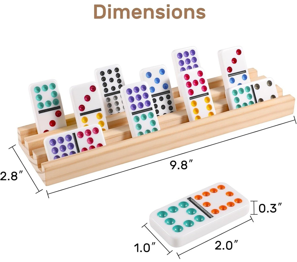 Mexican Train Dominoes Set, 8 Wooden Trays, Double 12 Dominos Travel 91 Tiles.