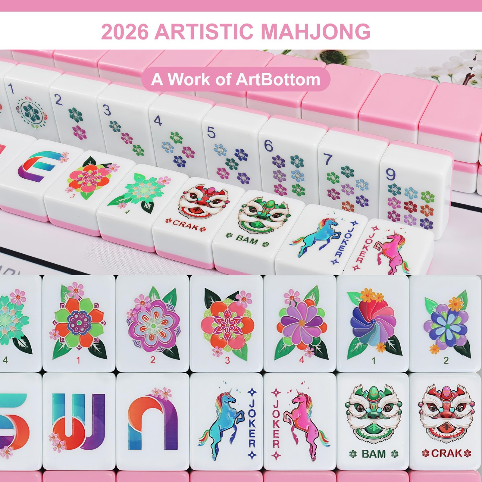 American Pink Mahjong Tile Set – Mah jongg Tiles Game Sets – 166 Complete Cut…