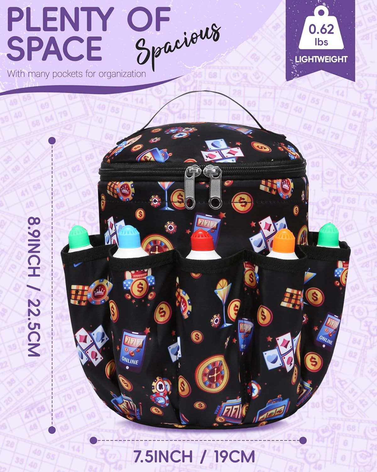 Bingo Bags with Pockets for Bingo Daubers Dabbers Dobbers Dotters Bingo Bag for