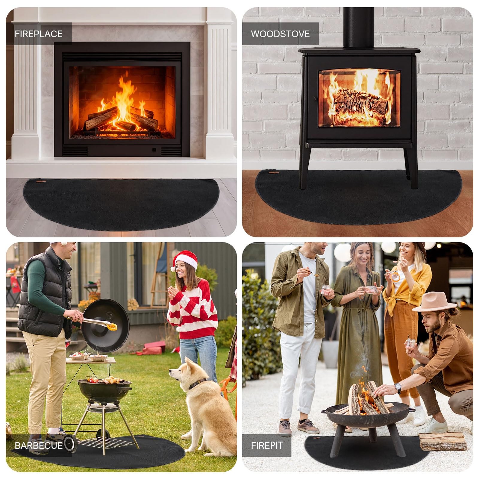 Fireplace Rugs Fire Resistant – 32 X 60 X 0.04 Inch Round 5′ (Round), Black