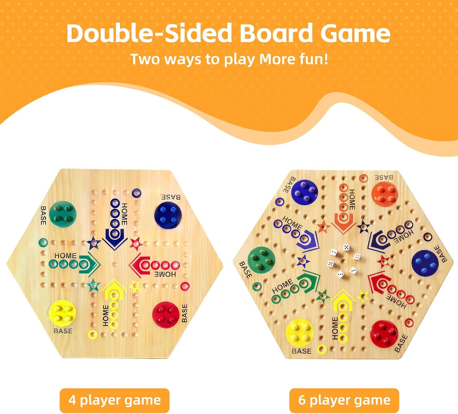 Wooden Board Game, Original Marble Game Double Sided Painted 2 to 6 Player Fast