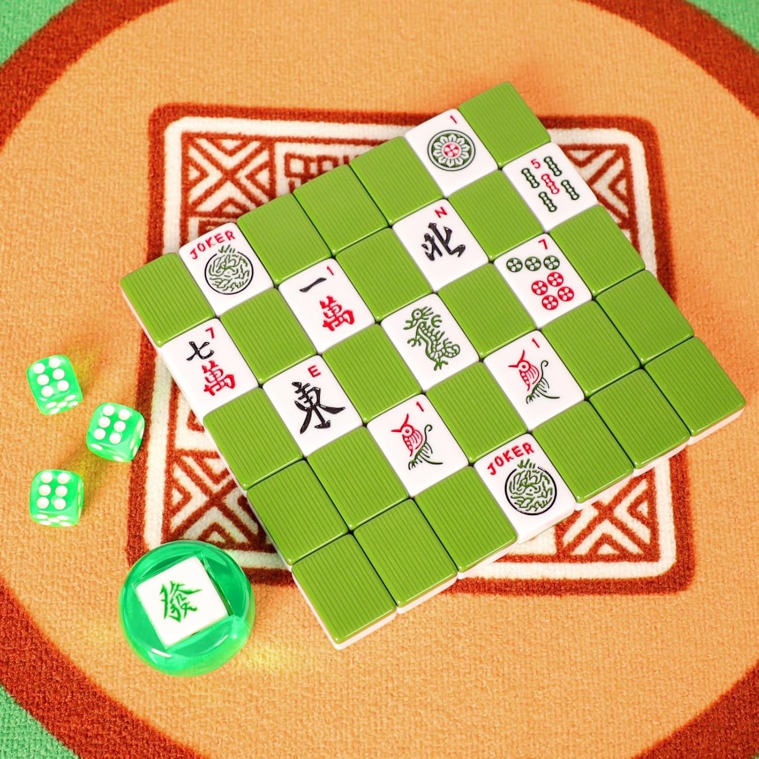 Complete American Mahjong Set with 166 Green Tiles and Stylish Carrying Bag