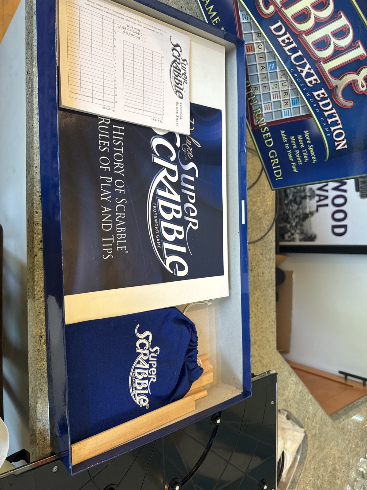 Super Scrabble Deluxe Edition Crossword Game Rotating Board Hasbro 2010
