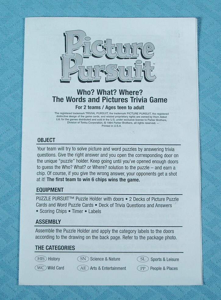 Picture Pursuit Game, Parker Brothers, 1994