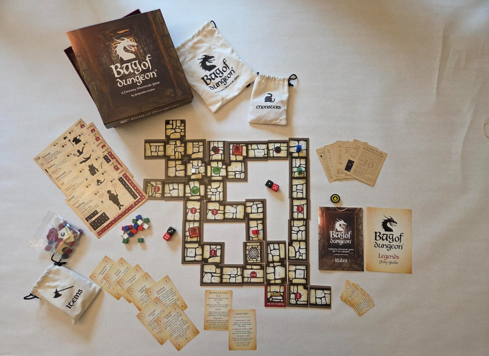 Bag of Dungeon Board Game + Legends Expansion Gunpowder Studios Complete (LOT)