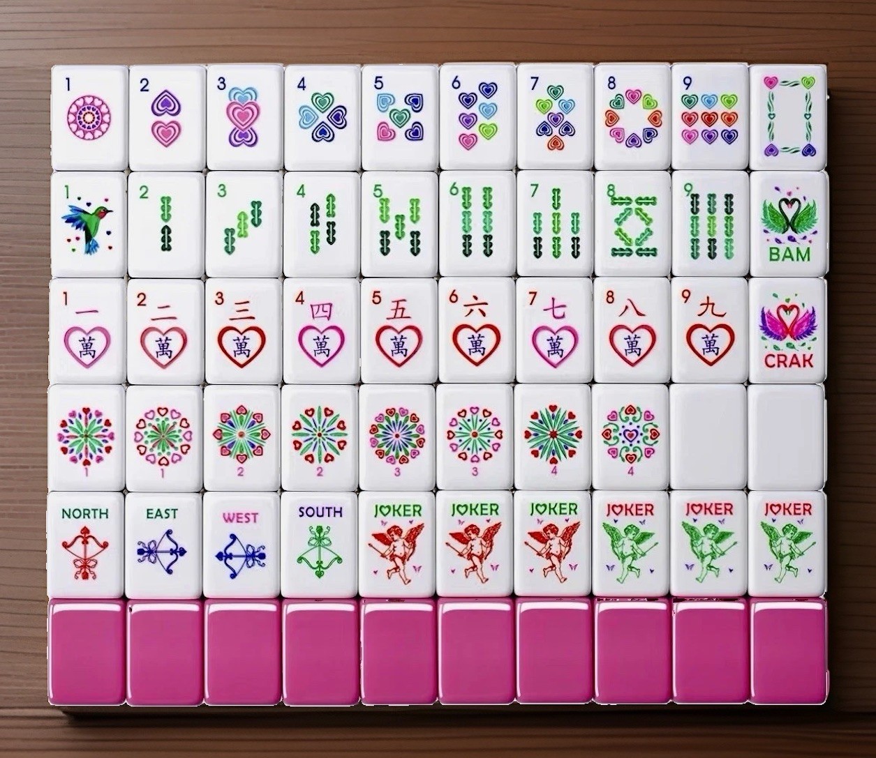 Complete American Mahjong Set Engraved Acrylic Heart Motifs 166 4-Layer Tiles