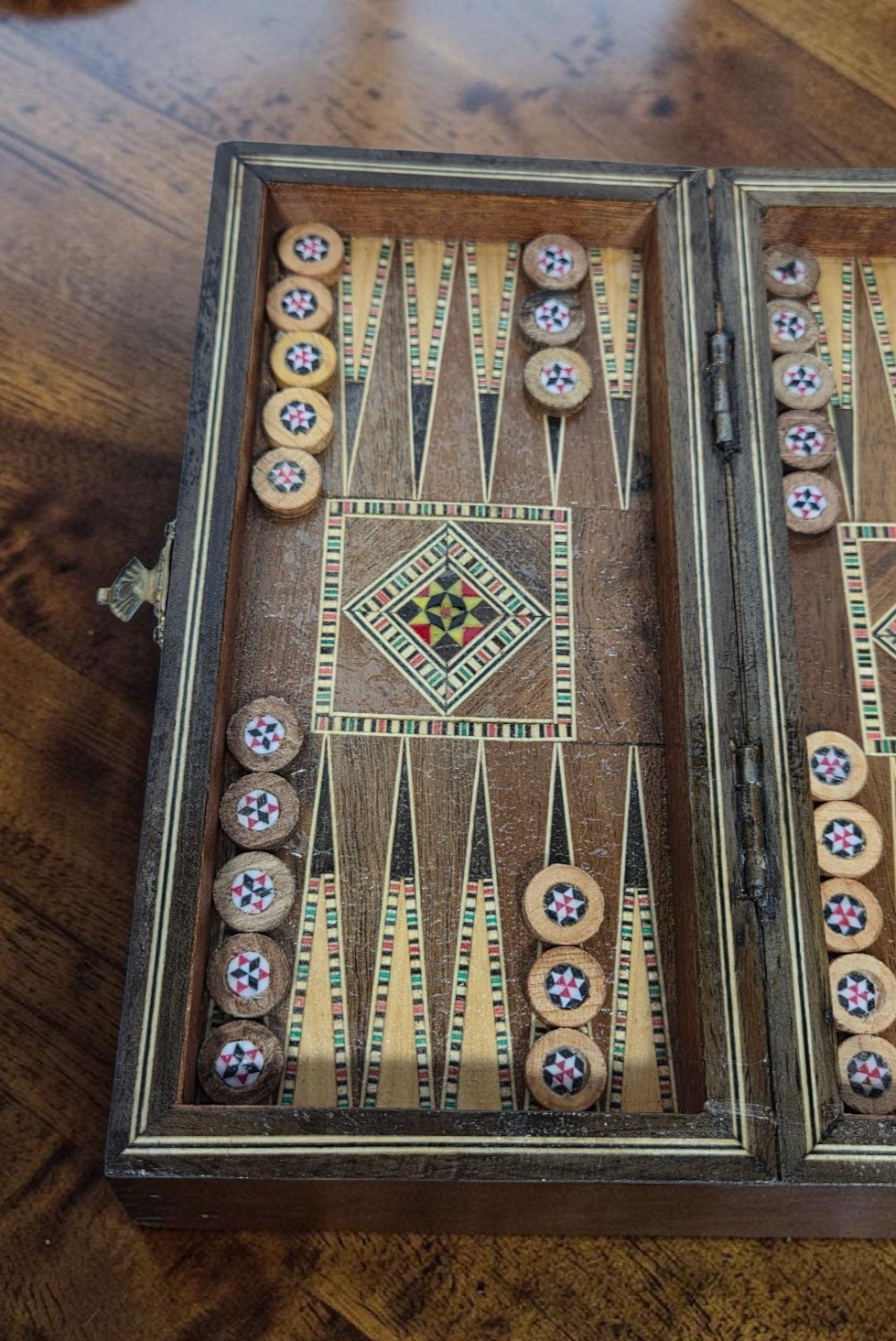 Lebanese Backgammon And Checker Board Set With Mother Of Pearl/Walnut Inlays