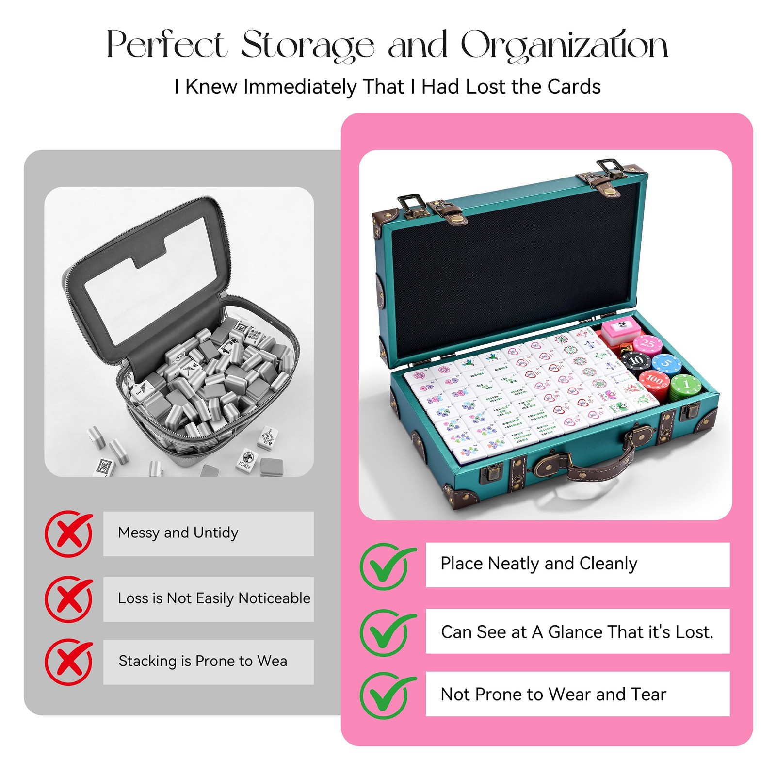 Binood American Heart-Shaped Mahjong Set – 160 Premium Acrylic Tiles, 4-Layer…