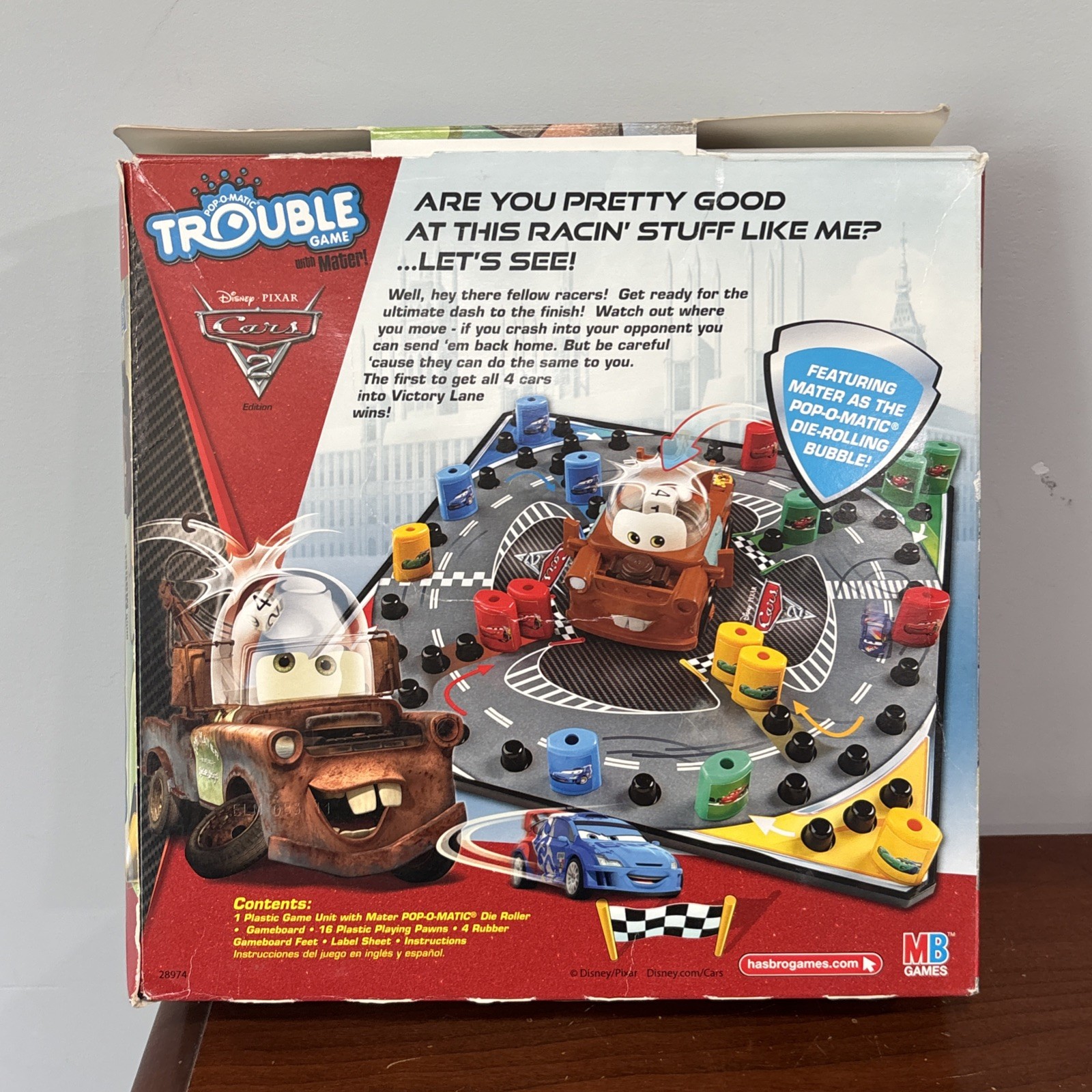 Hasbro Disney Pixar Cars 2 Pop-O-Matic Trouble Game With Mater Complete Box